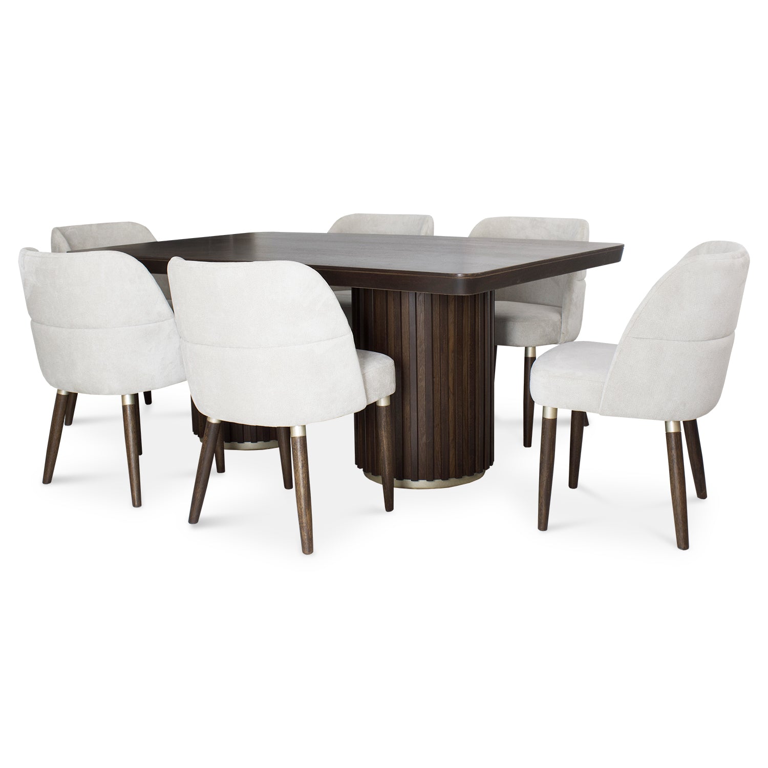 Comedor 6 Puestos Nicole Velvet Impetu Beige, Natural Oscuro, Champaña