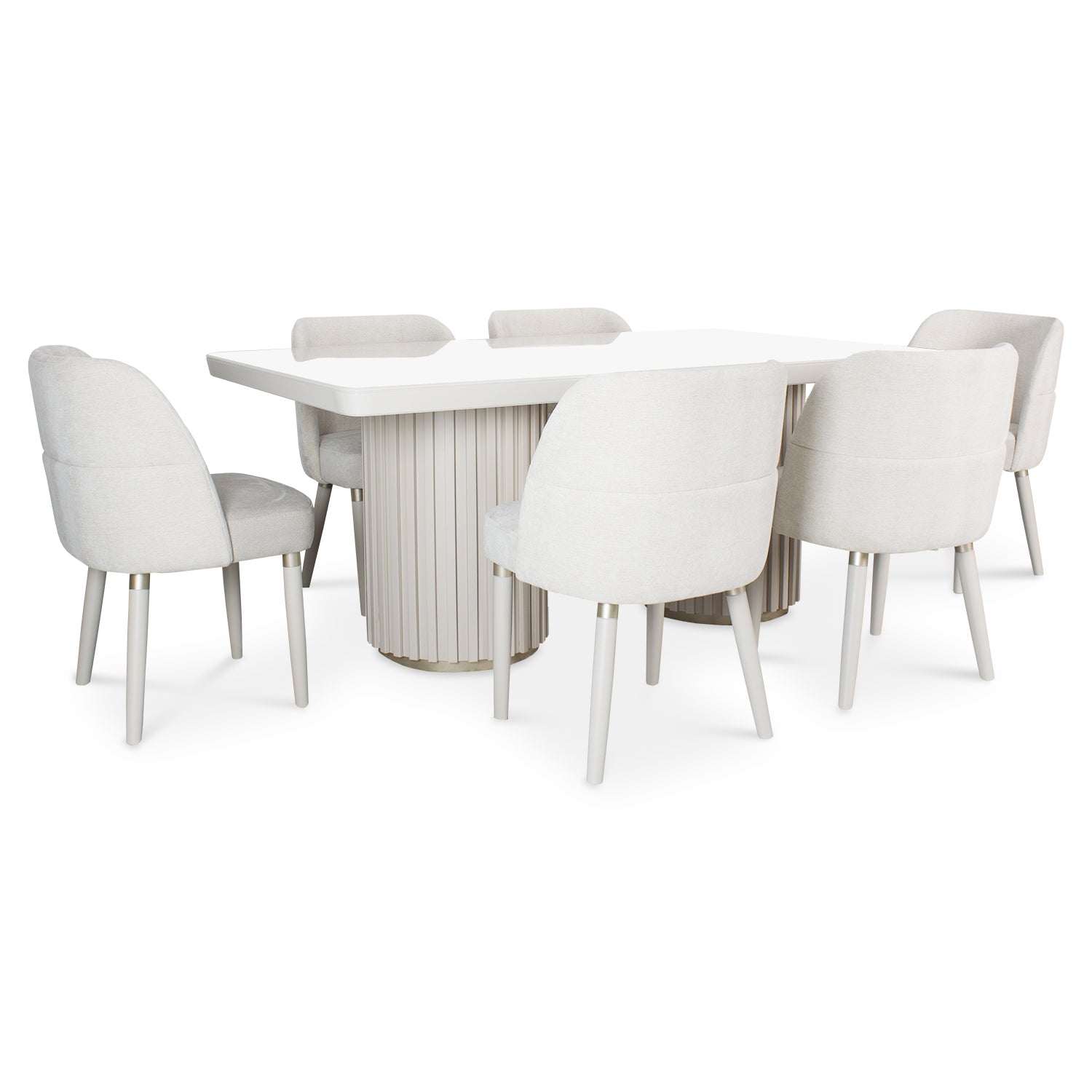 Comedor 6 Puestos Nicole Lino Touch Almendra, Impetu Beige, Off White