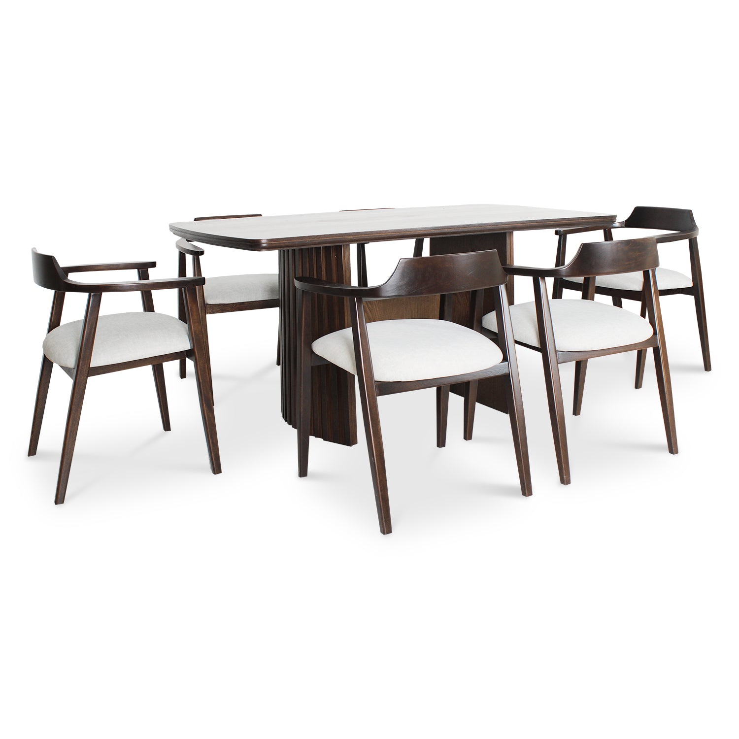 Comedor 6 Puestos Bruselas Velvet Santorini 1650, Natural Oscuro