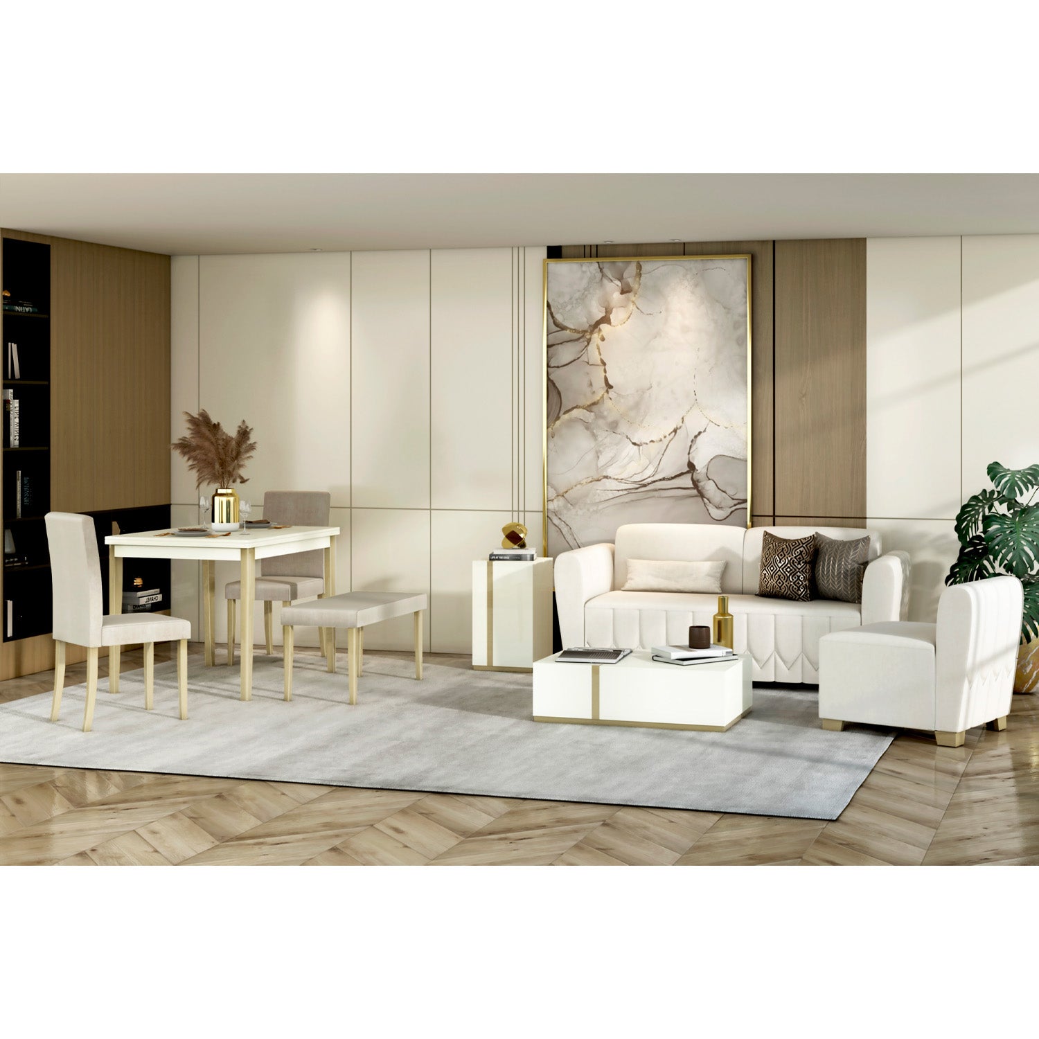 Sala Funcional Noah Velvet Ema 09 Blanco, Champaña