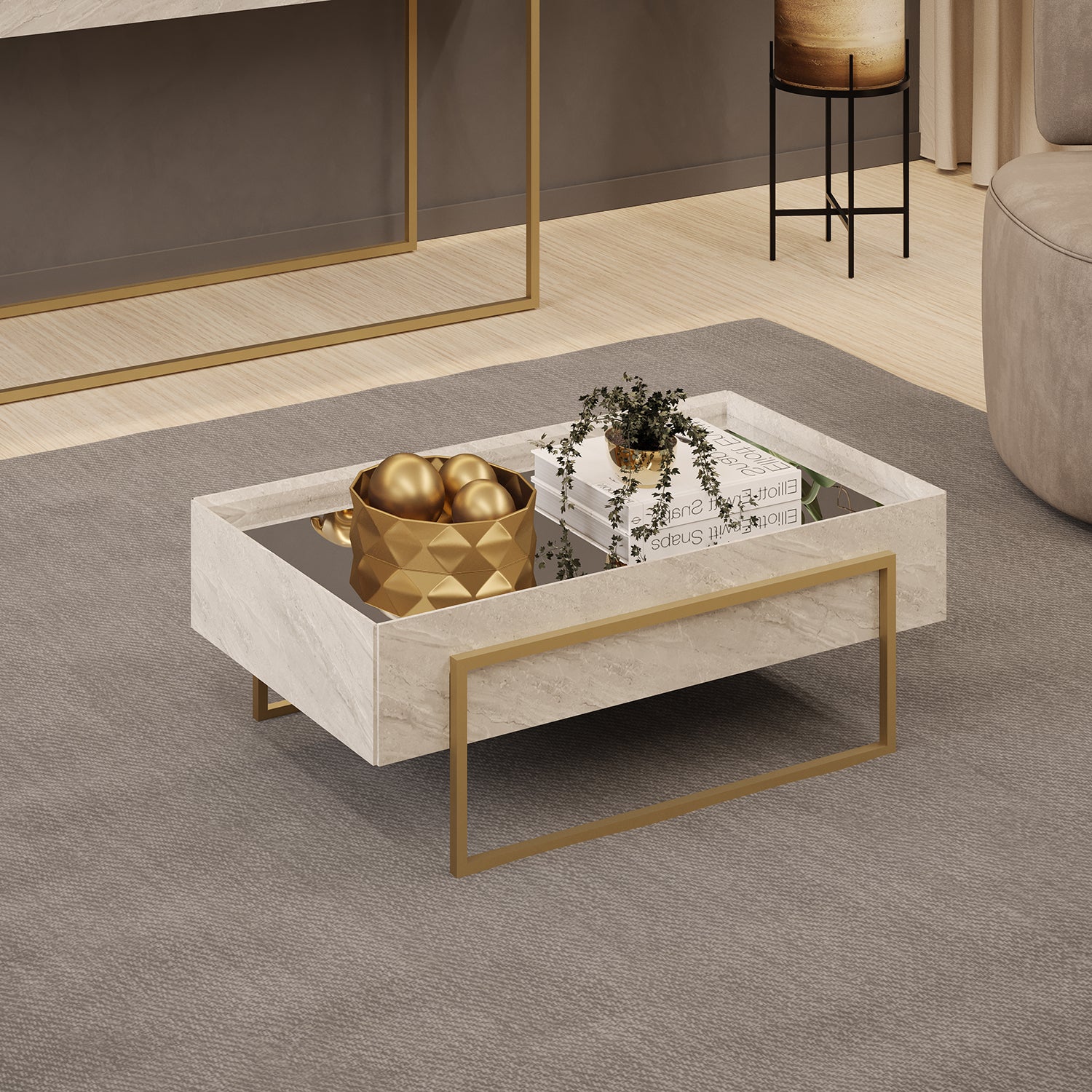 Mesa De Centro Loft Gris Marmolado