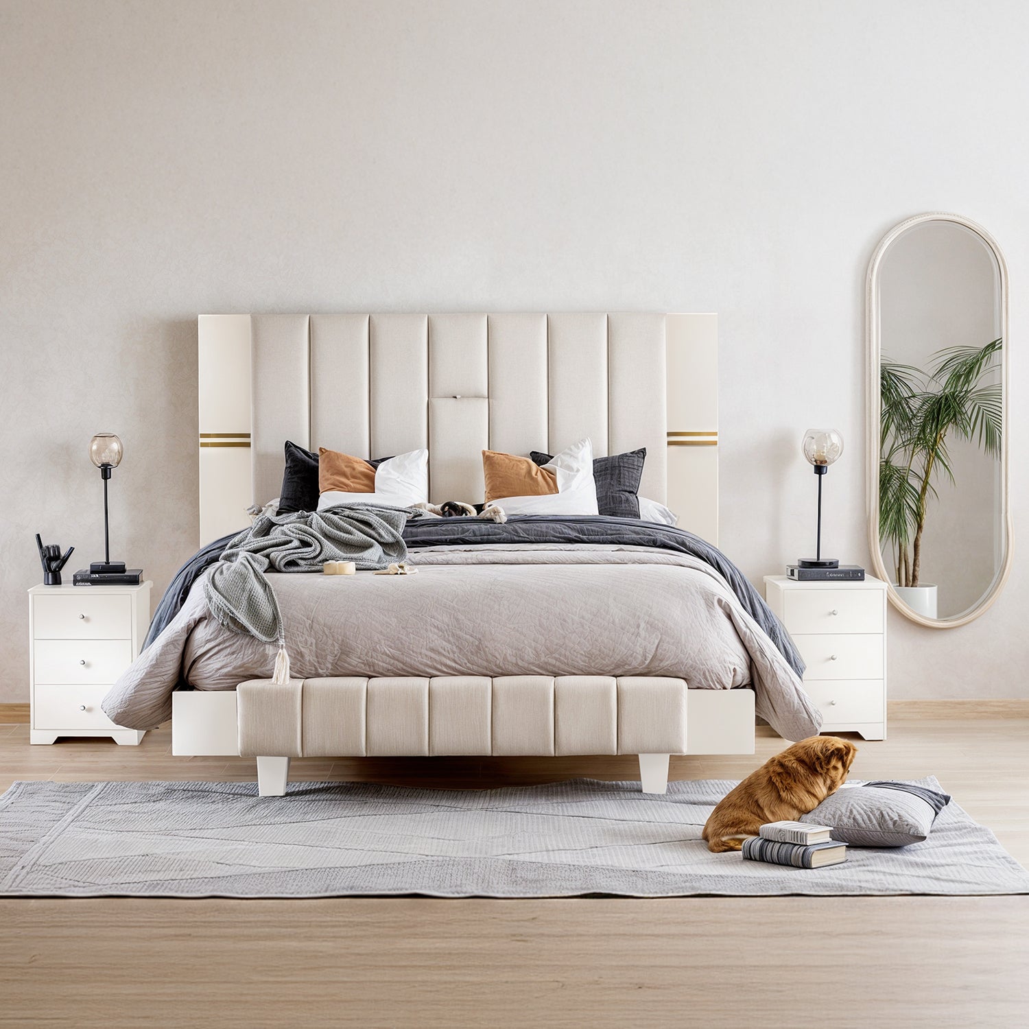 Cama Queen Detroit Beige, Greige