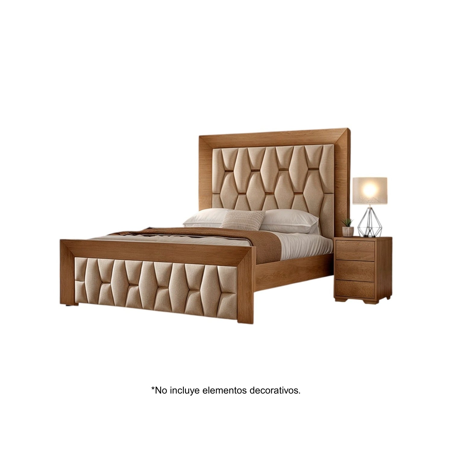 Cama Queen Mila Eurolino Marbella Beige, Natural