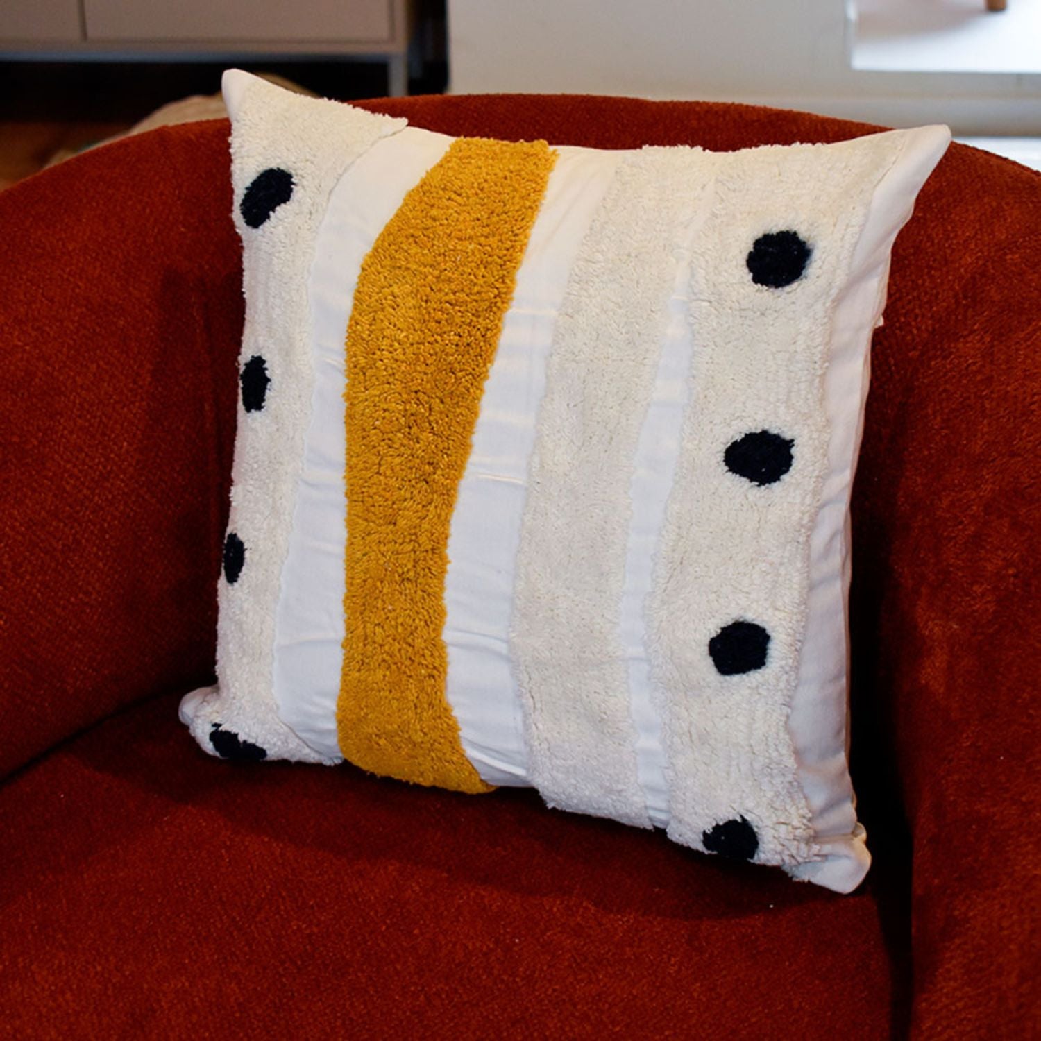 Cojin 45X45 Rustic 68 Blanco, Mostaza