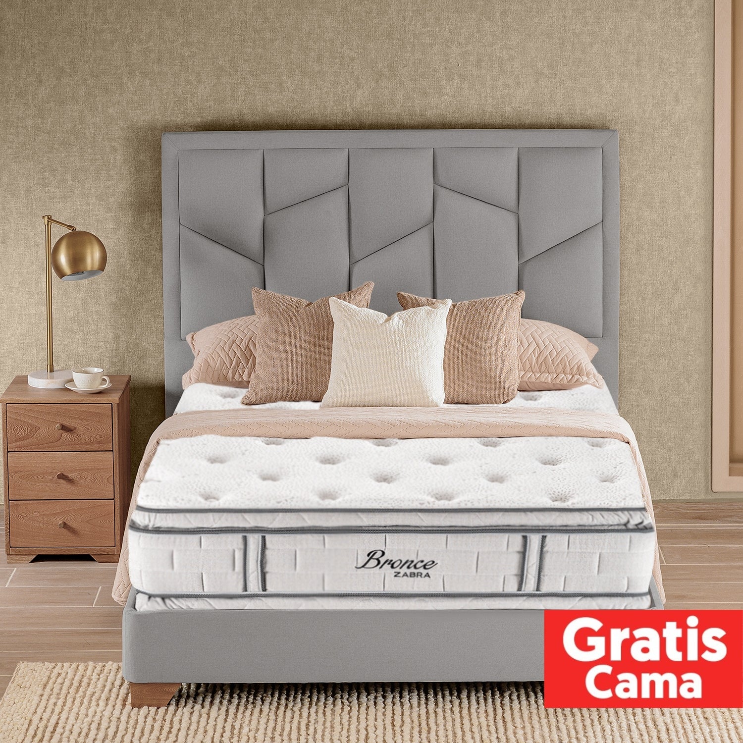 Combo Colchón Doble Bronce Gris Doble Pillow Top (Garantía 20 Años)