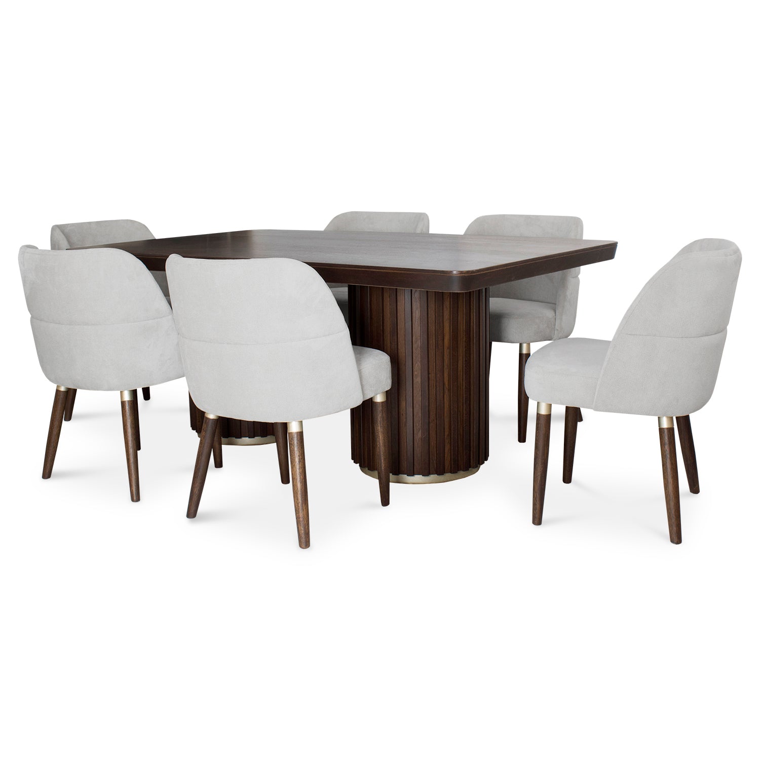 Comedor 6 Puestos Nicole Velvet Impetu Plata, Natural Oscuro