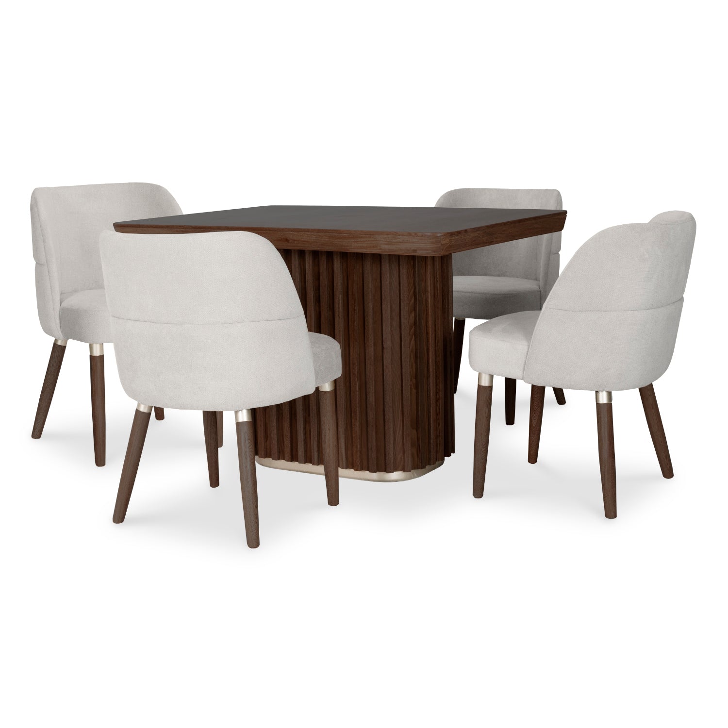 Comedor 4 Puestos Nicole Velvet Impetu Plata, Natural Oscuro