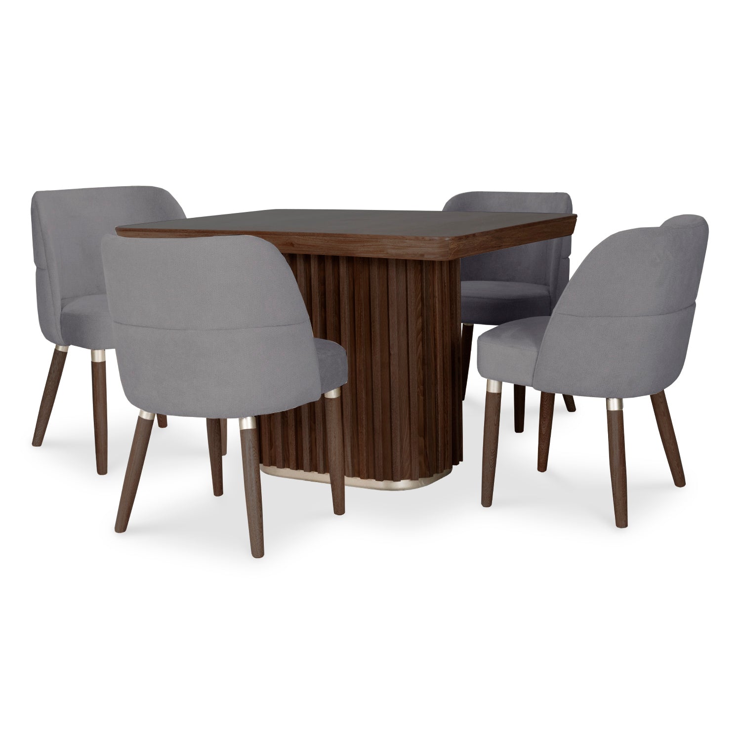 Comedor 4 Puestos Nicole Velvet Impetu Gris, Natural Oscuro