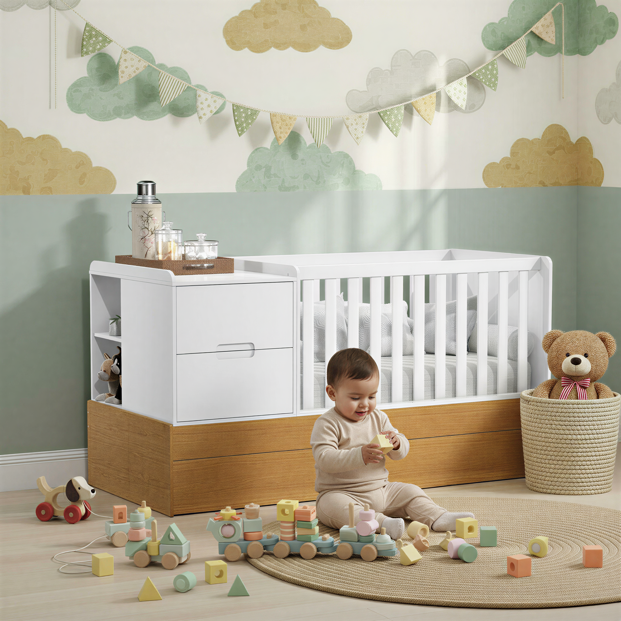 Cama Cuna Para Bebé Moys Blanco, Miel