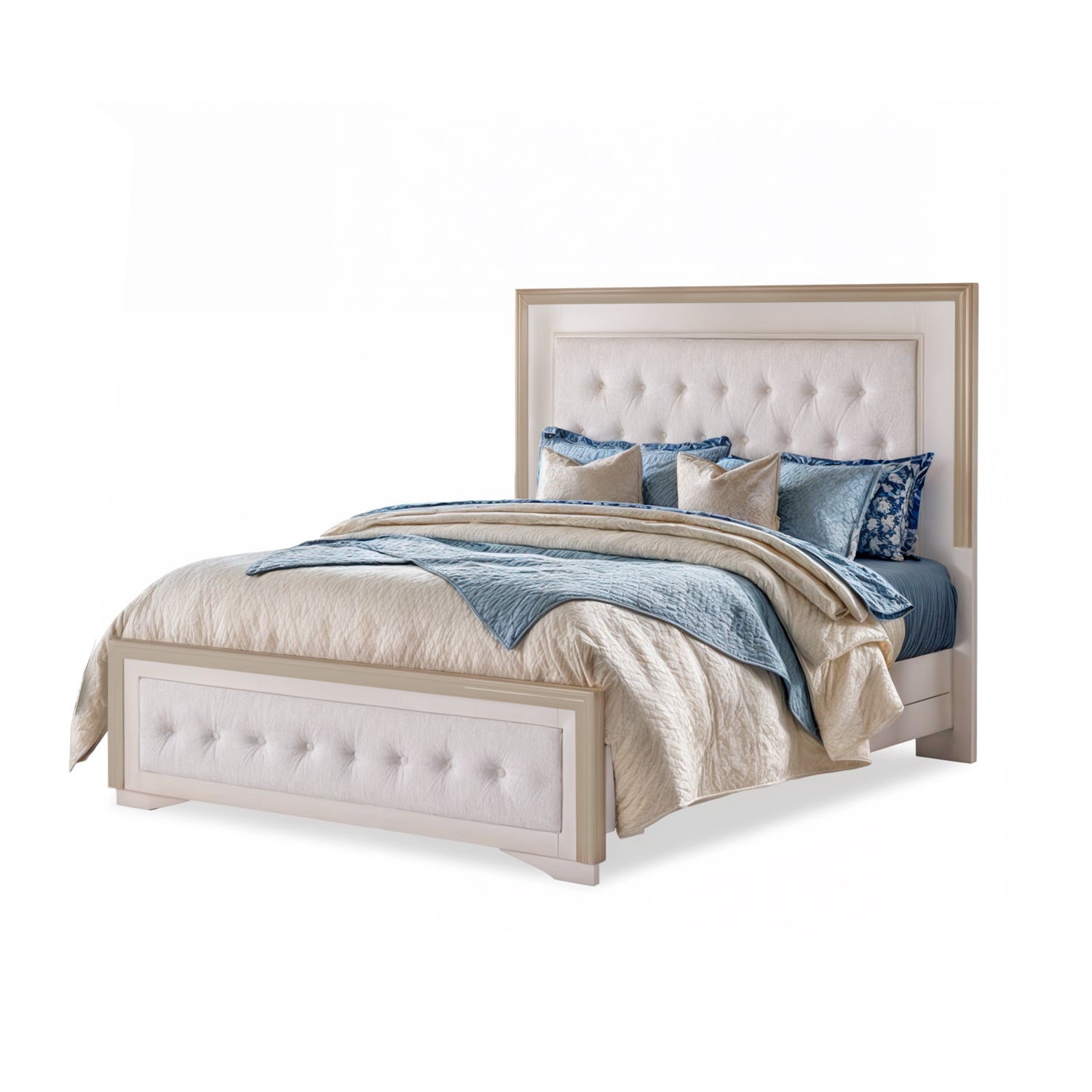 Cama Queen Romantic Eurolino Beige Perla Off White, Champaña