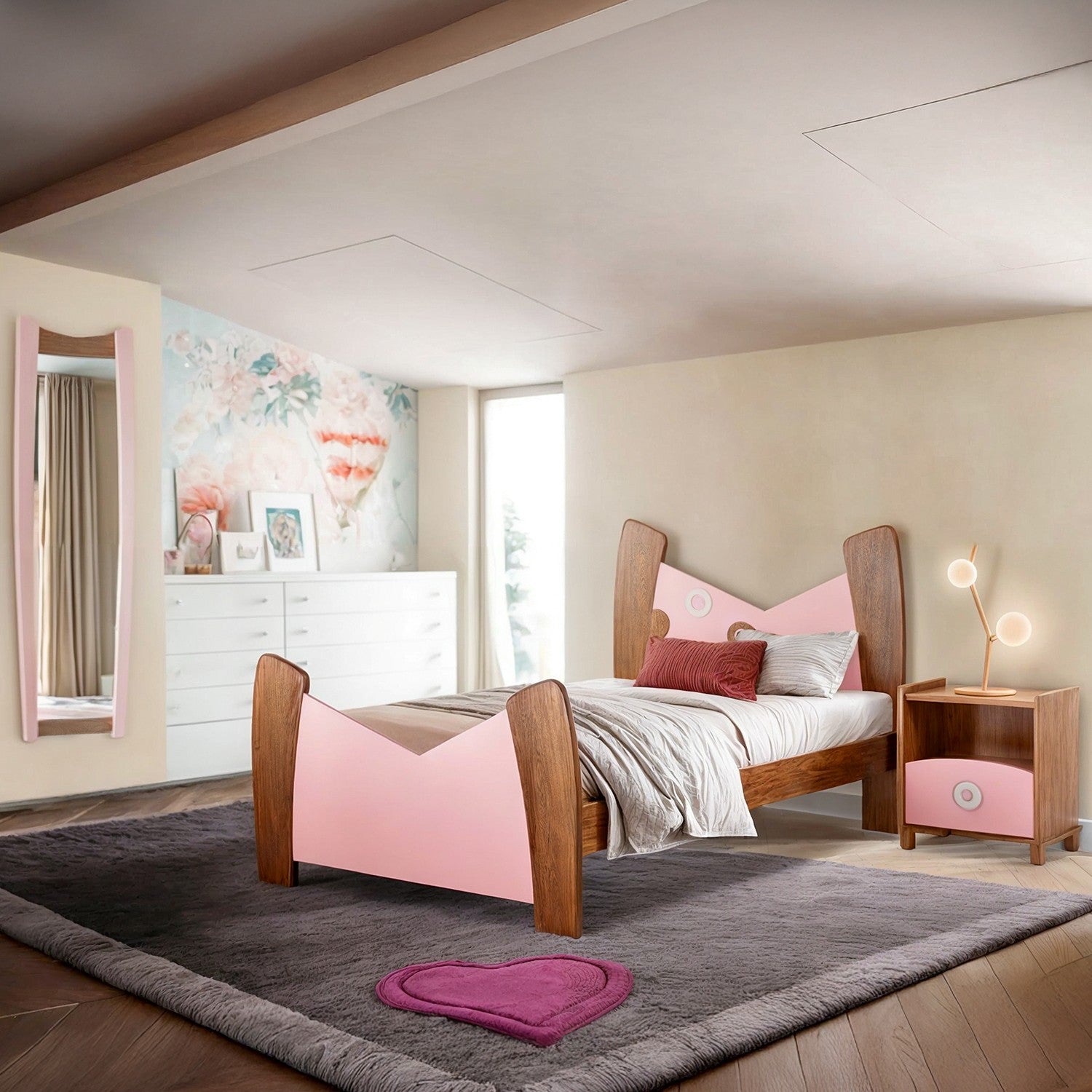 Cama 1.00 Evora Rosado, Natural