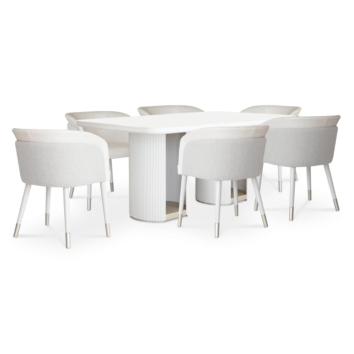 Comedor 6 Puestos Ginebra Eurolino Blanco, Off White y Champaña