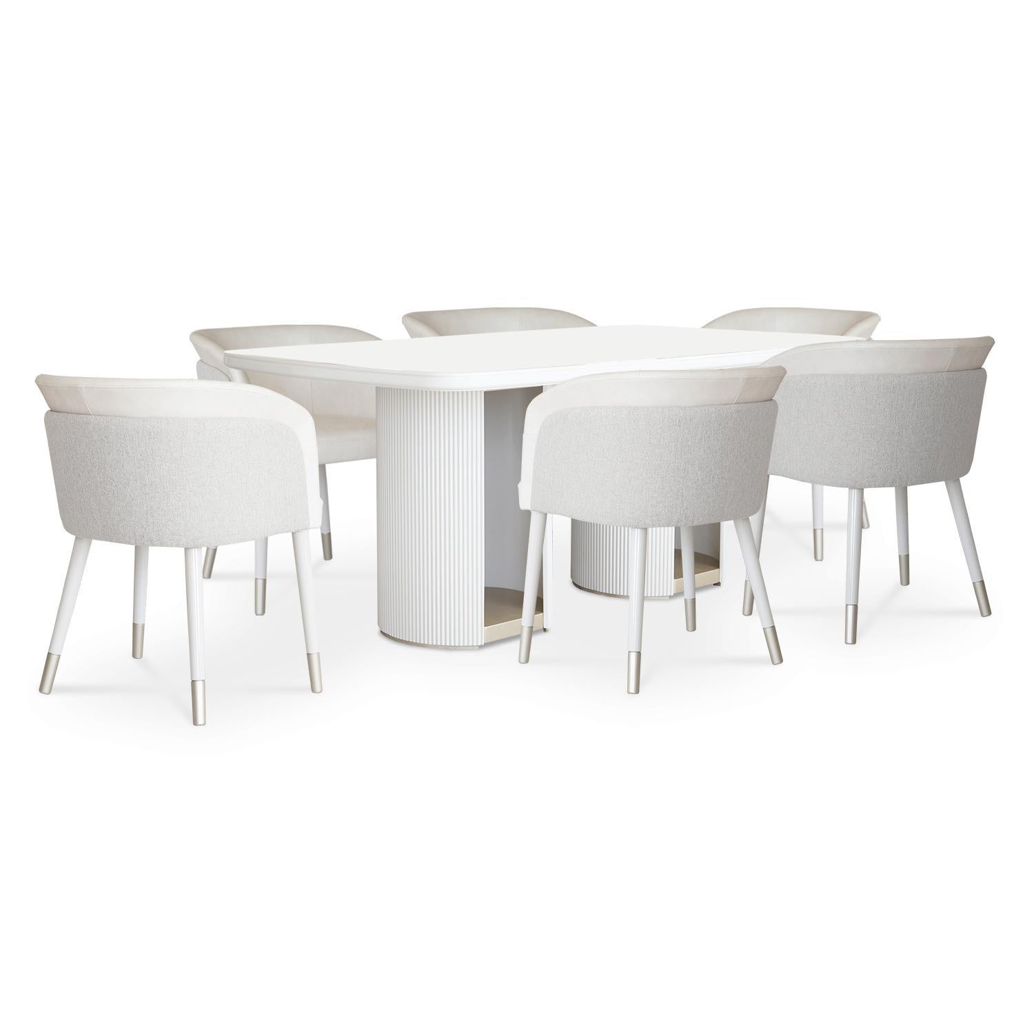 Comedor 6 Puestos Ginebra Eurolino Blanco, Off White y Champaña