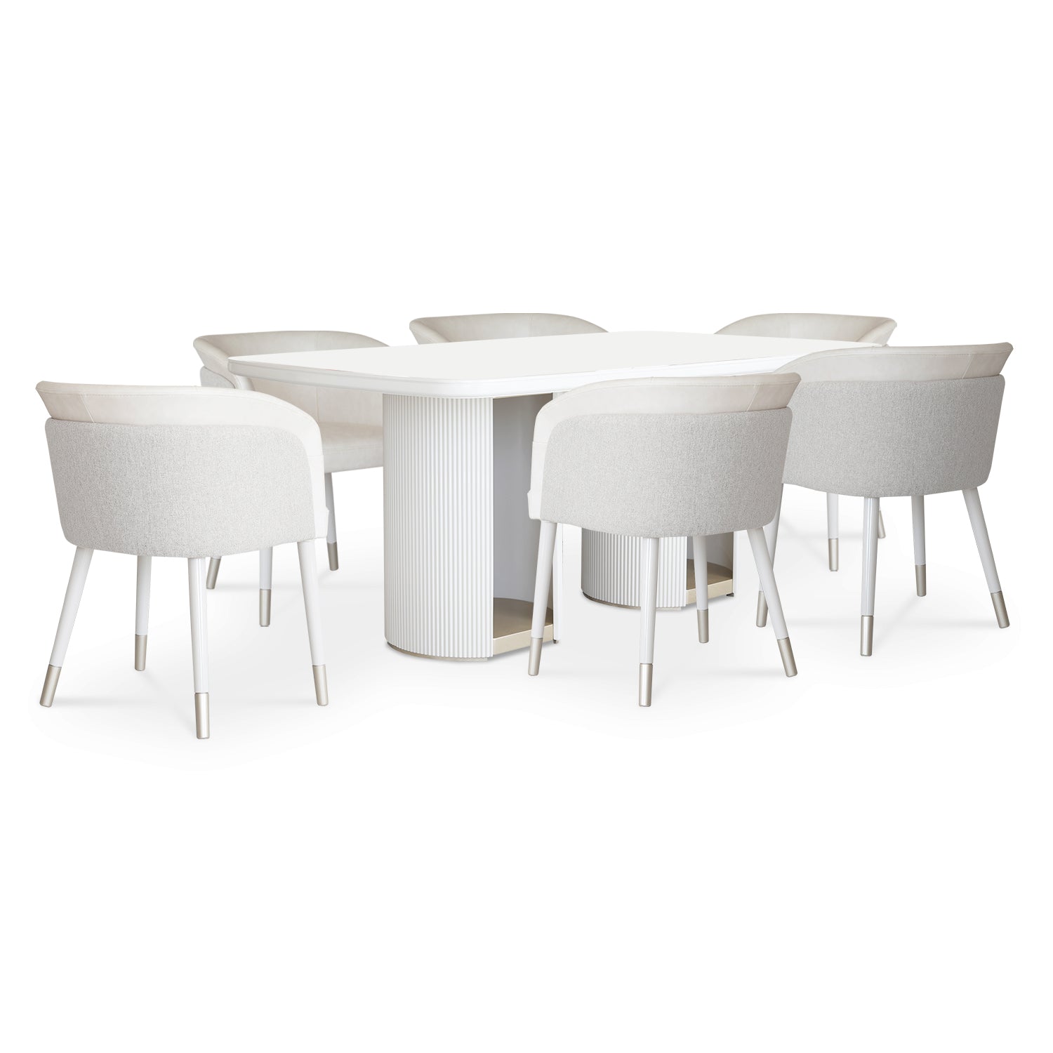 Comedor 6 Puestos Ginebra Eurolino Blanco, Off White y Champaña