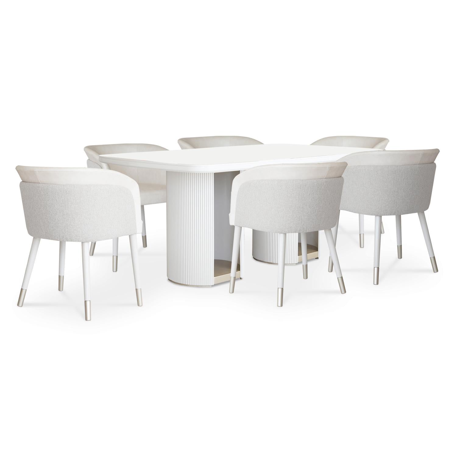 Comedor 6 Puestos Ginebra Eurolino Blanco, Off White y Champaña