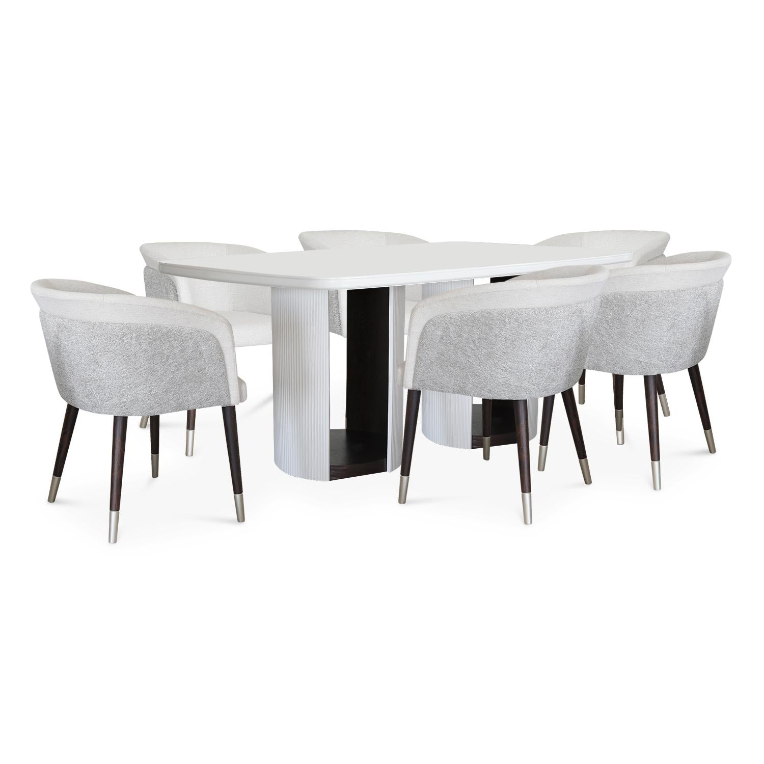 Comedor 6 Puestos Ginebra Lino York Home Beige Off White, Natural Oscuro