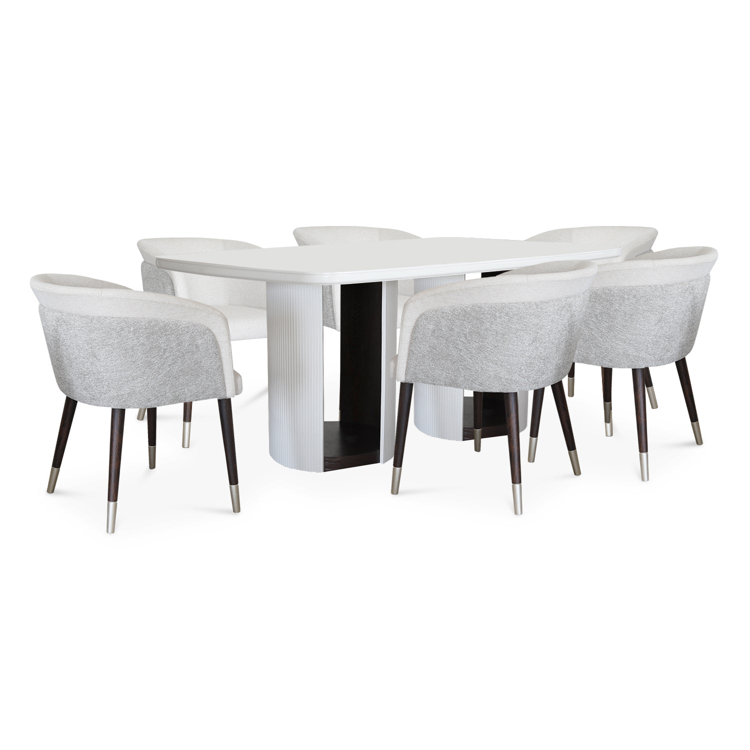 Comedor 6 Puestos Ginebra Lino York Home Beige Off White, Natural Oscuro