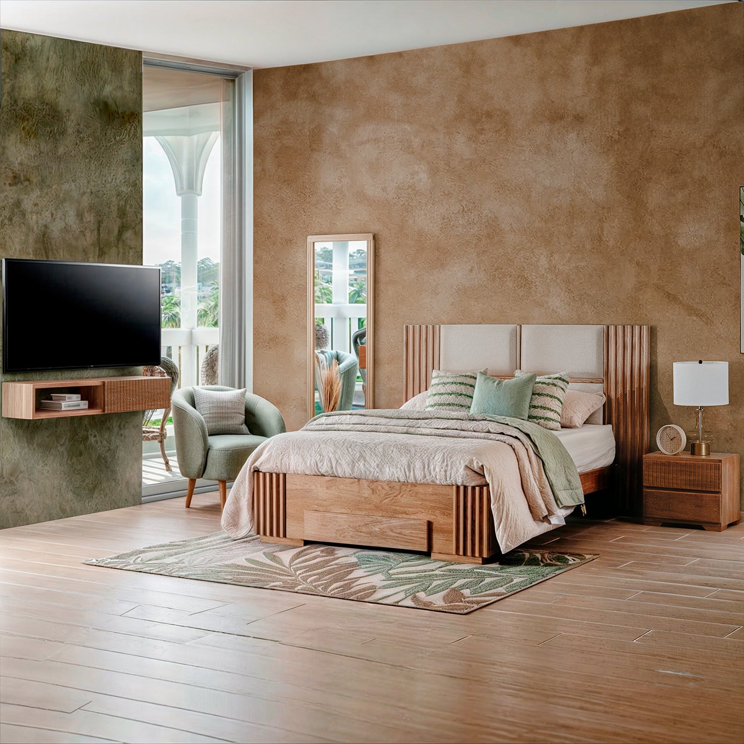 Cama Doble Texas Eurolino Beige, Natural