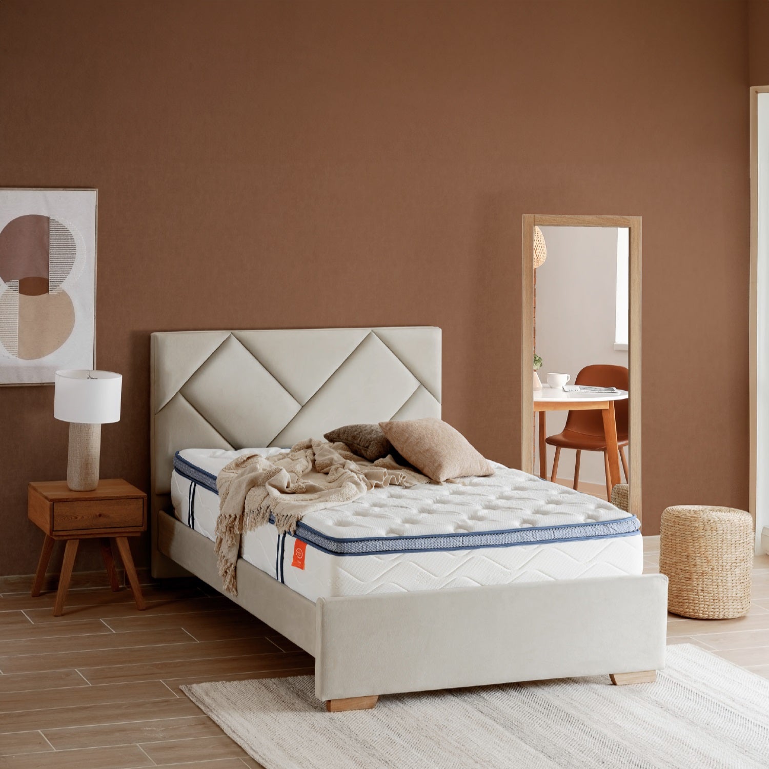 Colchón Doble Delta Pillow Top Gratis Cama Alexa Beige