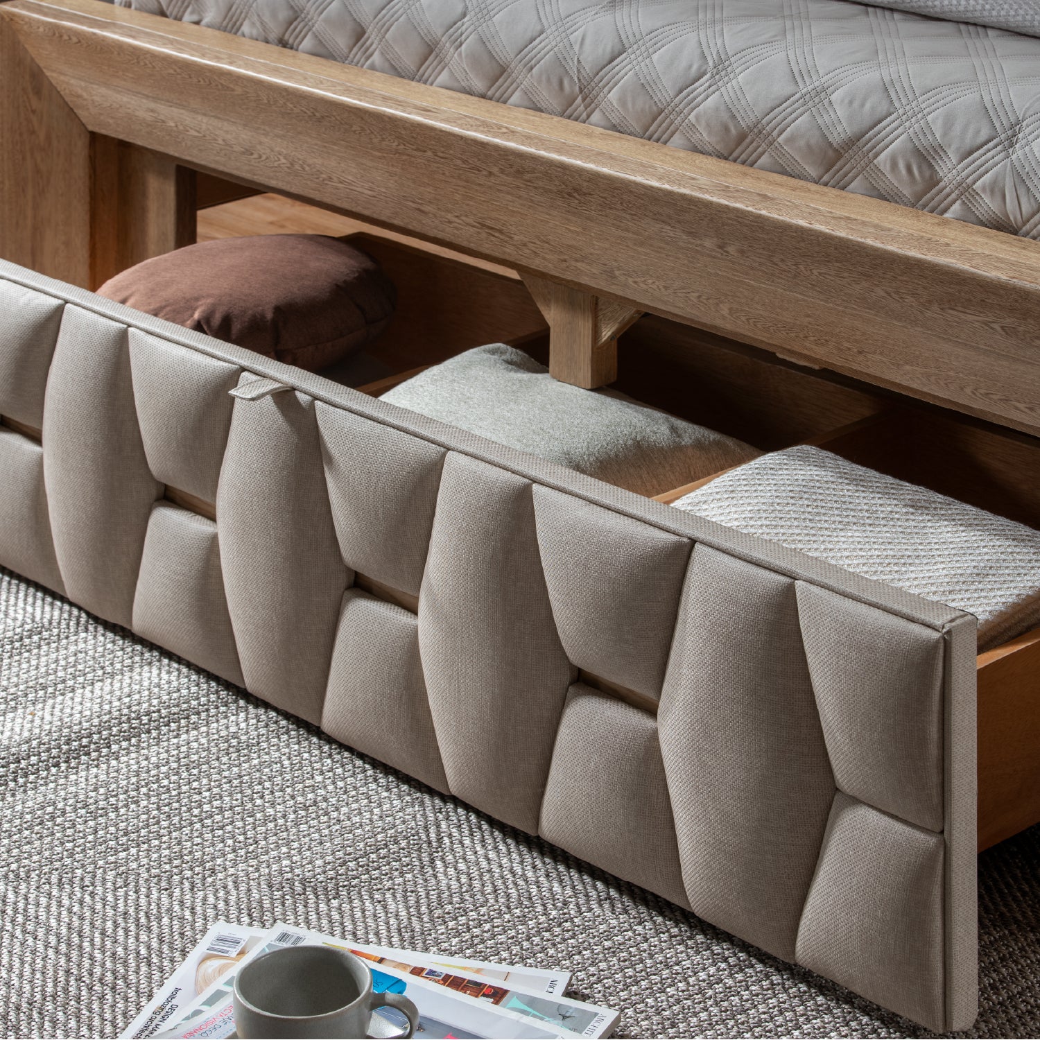 Cama Queen Mila Eurolino Marbella Beige, Natural
