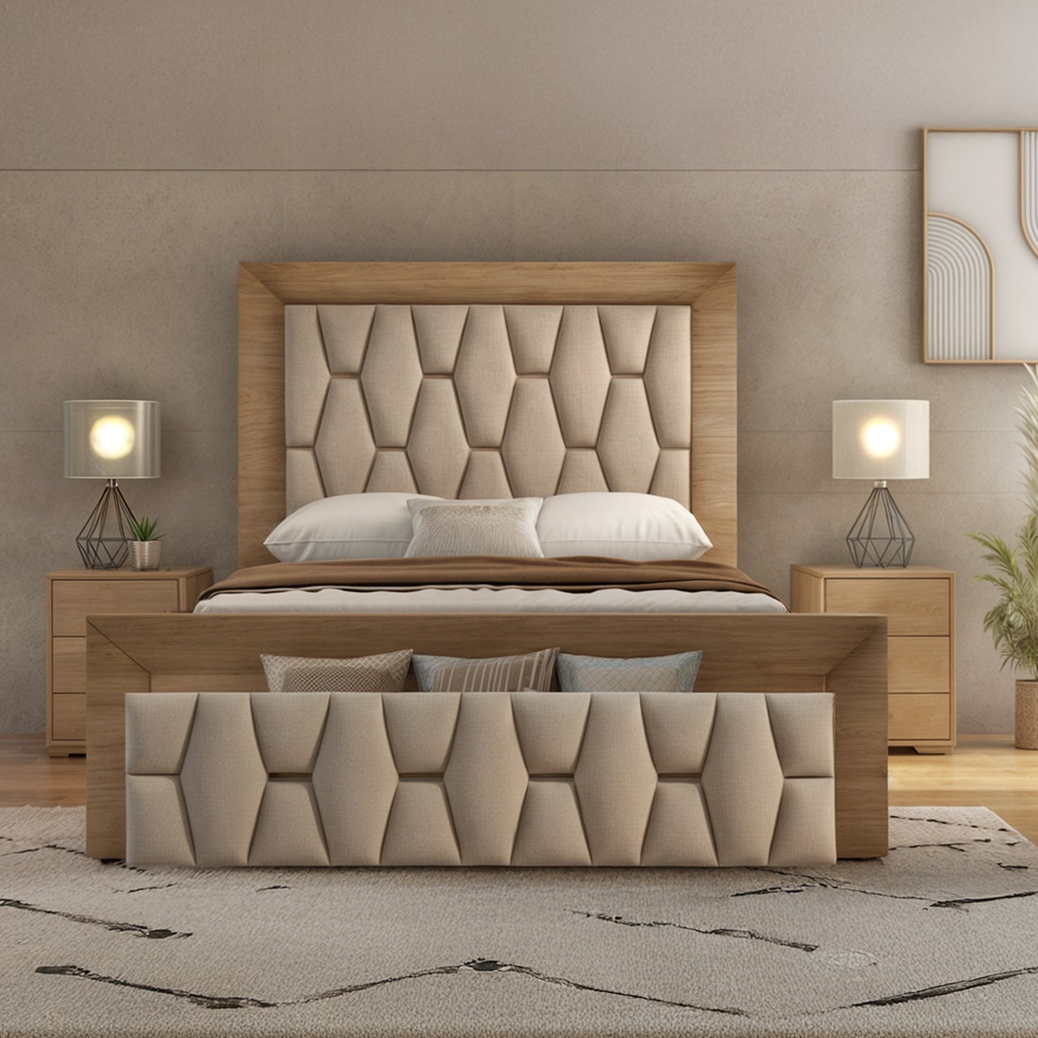 Cama Queen Mila Eurolino Marbella Beige, Natural