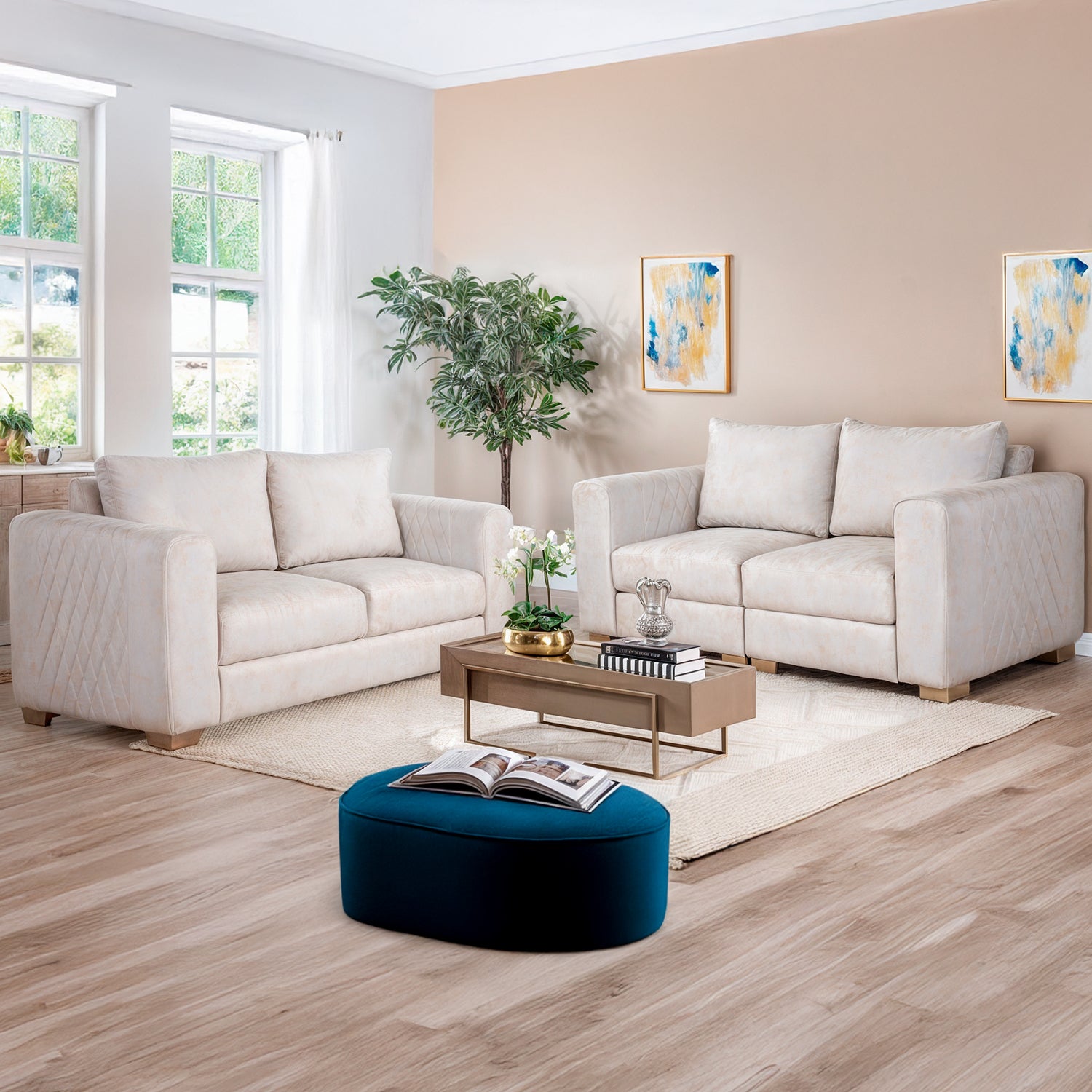 Sofá 2 Puestos Florencia Veracruz Marfil, Champana