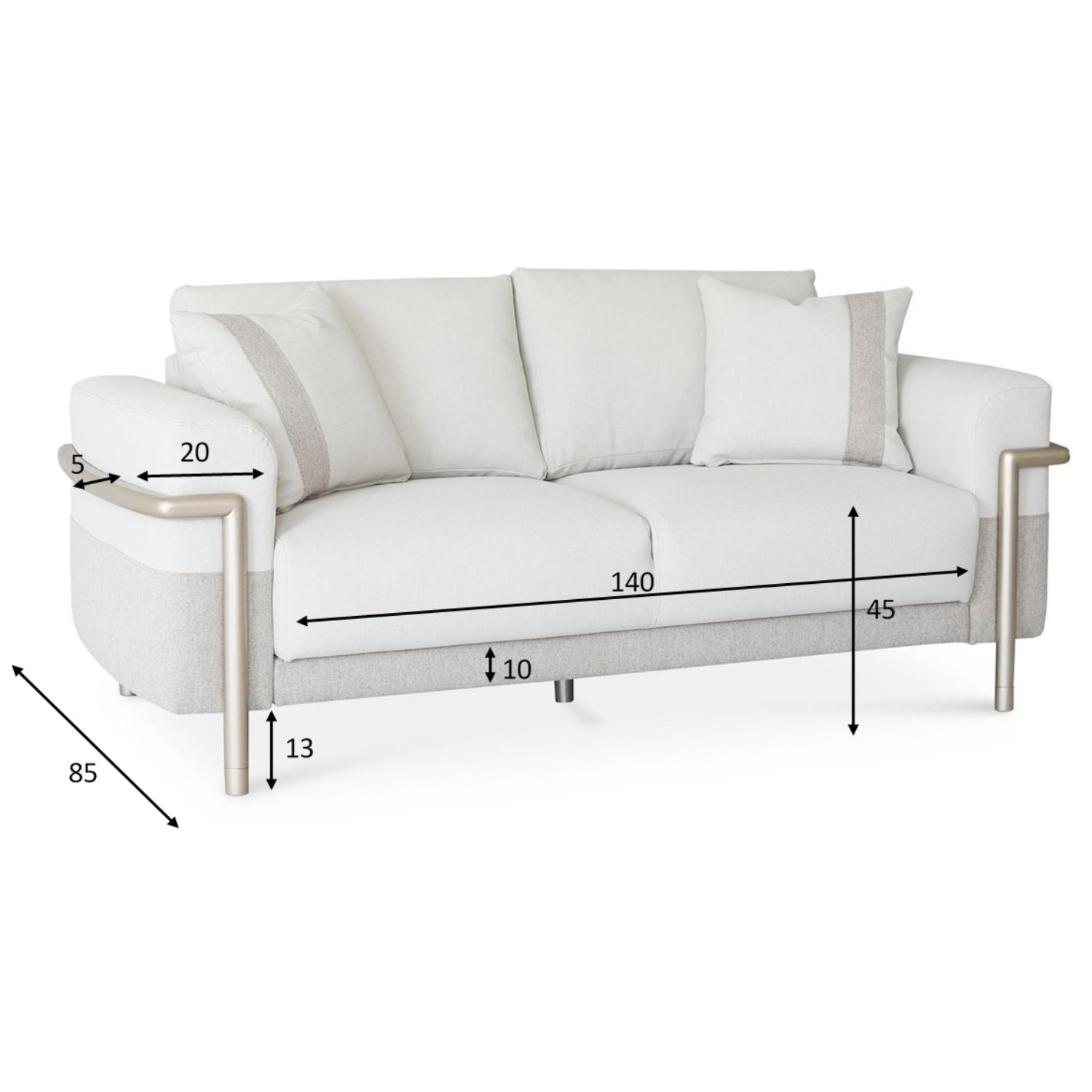 Sofá 2 Puestos Ginebra Eurolino Blanco, Beige y Champaña