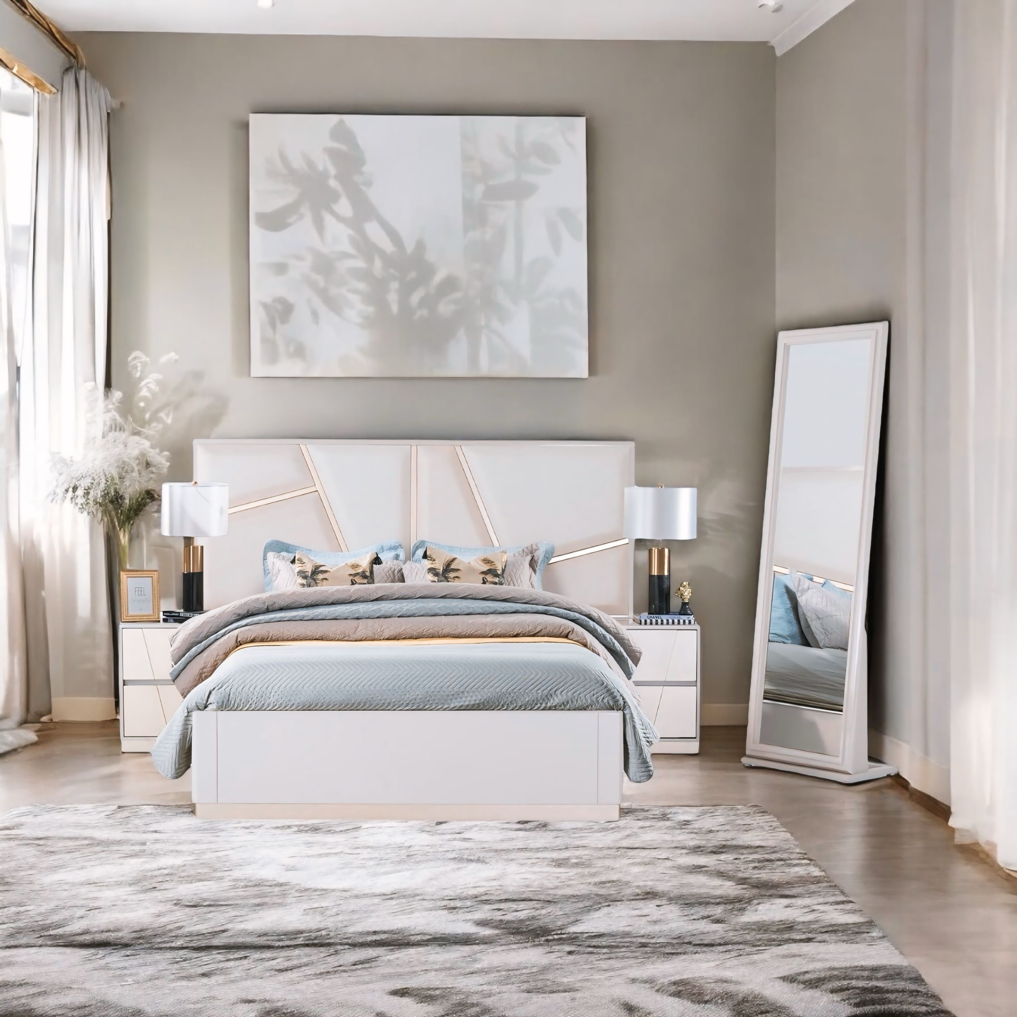 Cama Doble Monaco Eurolino Taupe, Champaña