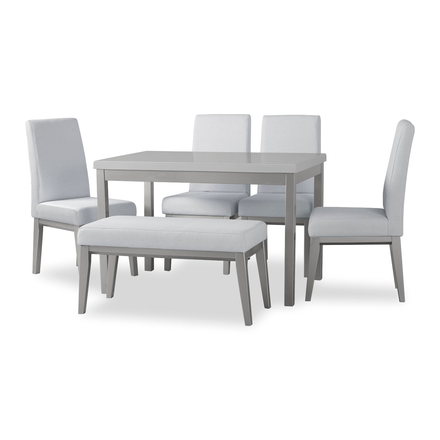 Comedor 6 Puestos Walcot Eurolino Gaira Plata, Champaña 4 Sillas y Butaco
