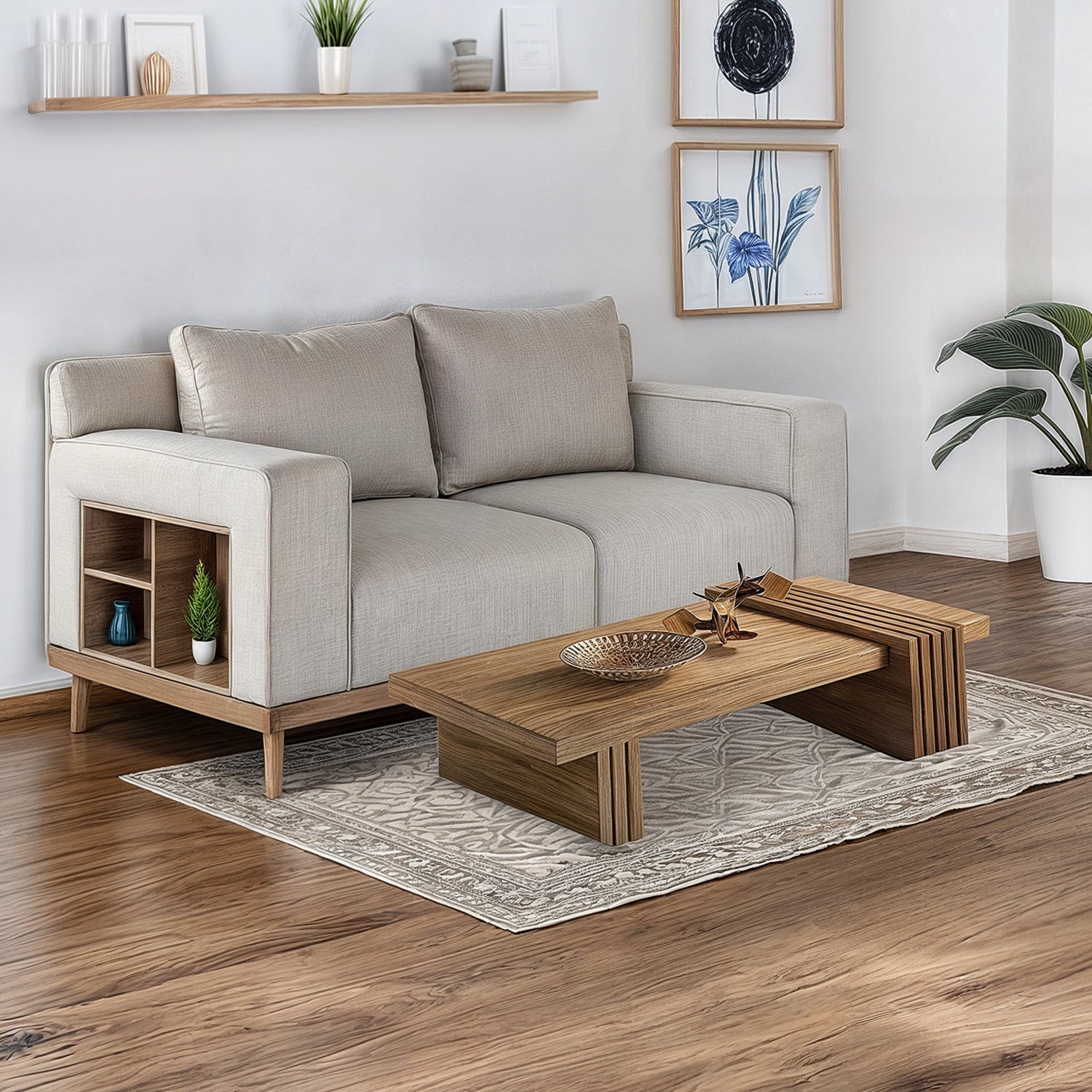 Sofá 2 Puestos Almeira Lino Verona Beige, Natural