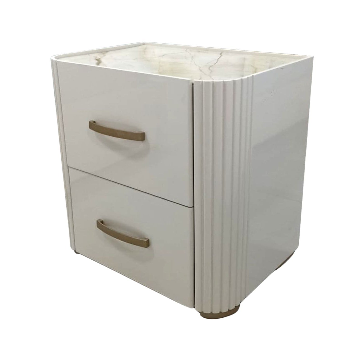 Mesa De Noche Elite Off white, Marmol Y Champaña