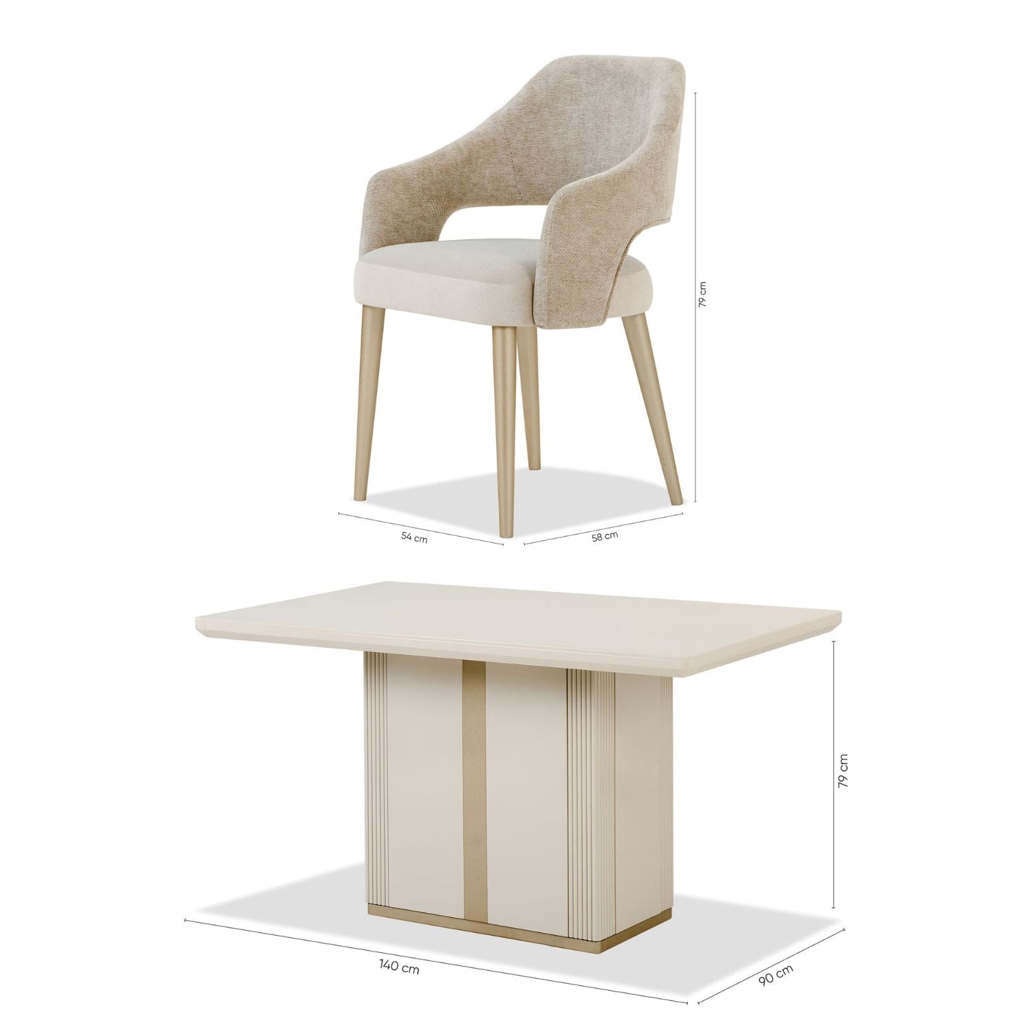 Comedor 4 Puestos Tiana Velvet Plush Taupe, Champaña