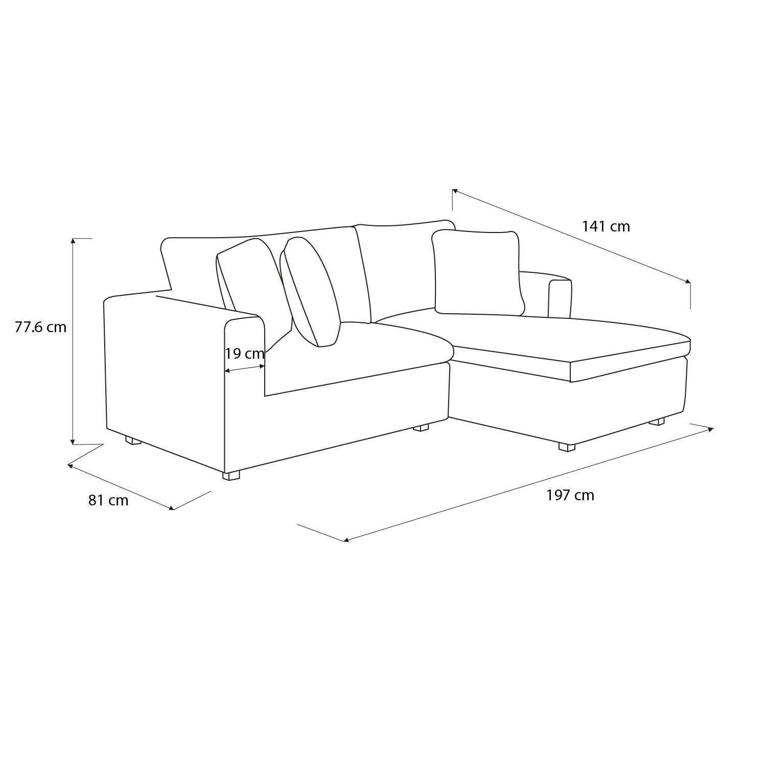Sofá en L Creta Chenille Touch Almendra 1.40Mts