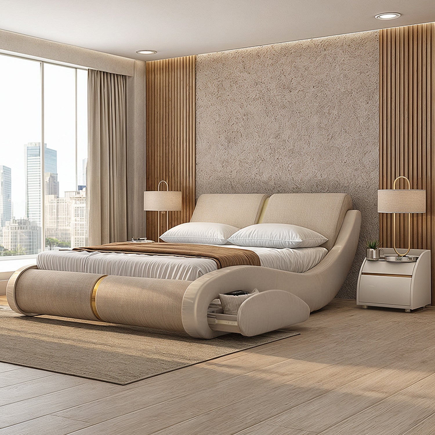 Cama Doble Nebraska Perla, Off White