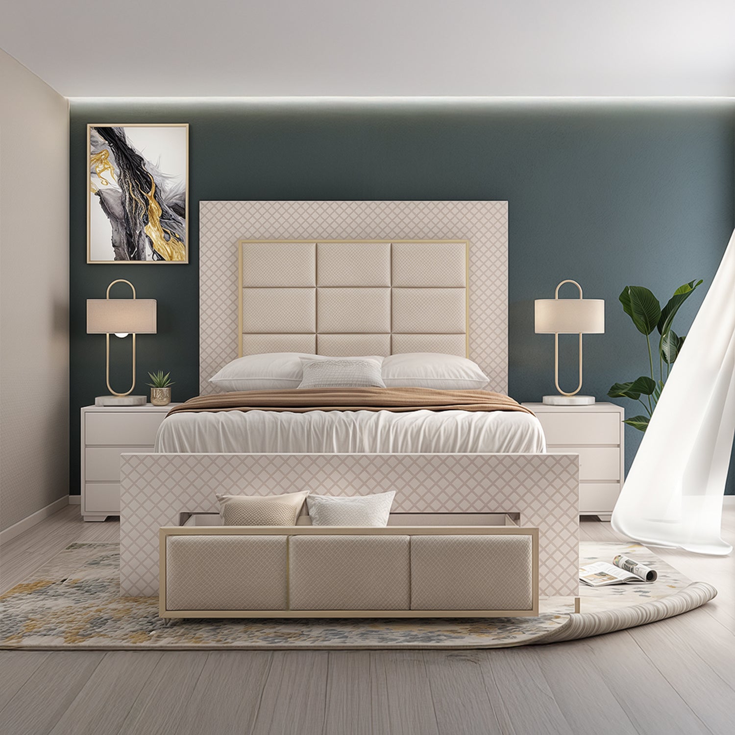 Cama Queen Atenea Perla, Off White