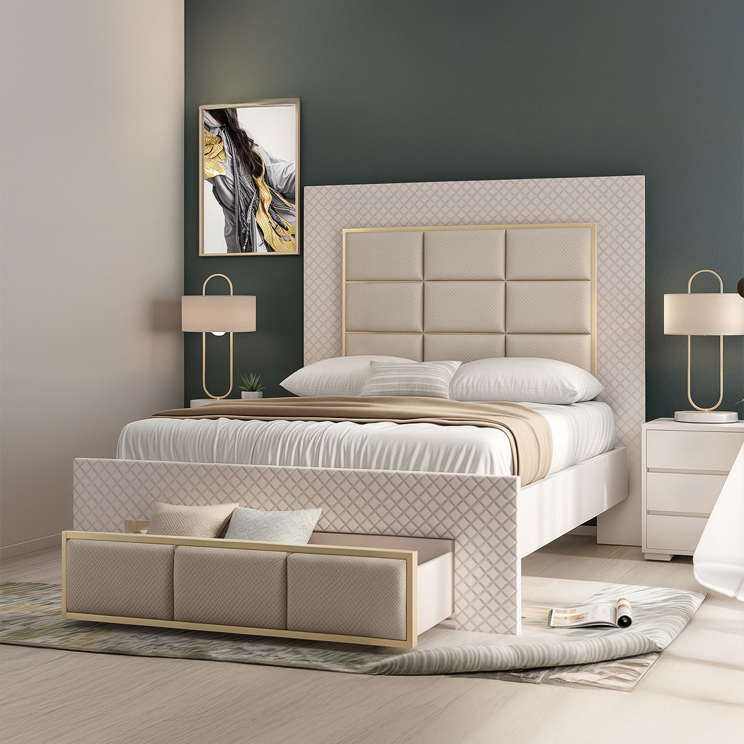 Cama Queen Atenea Perla, Off White