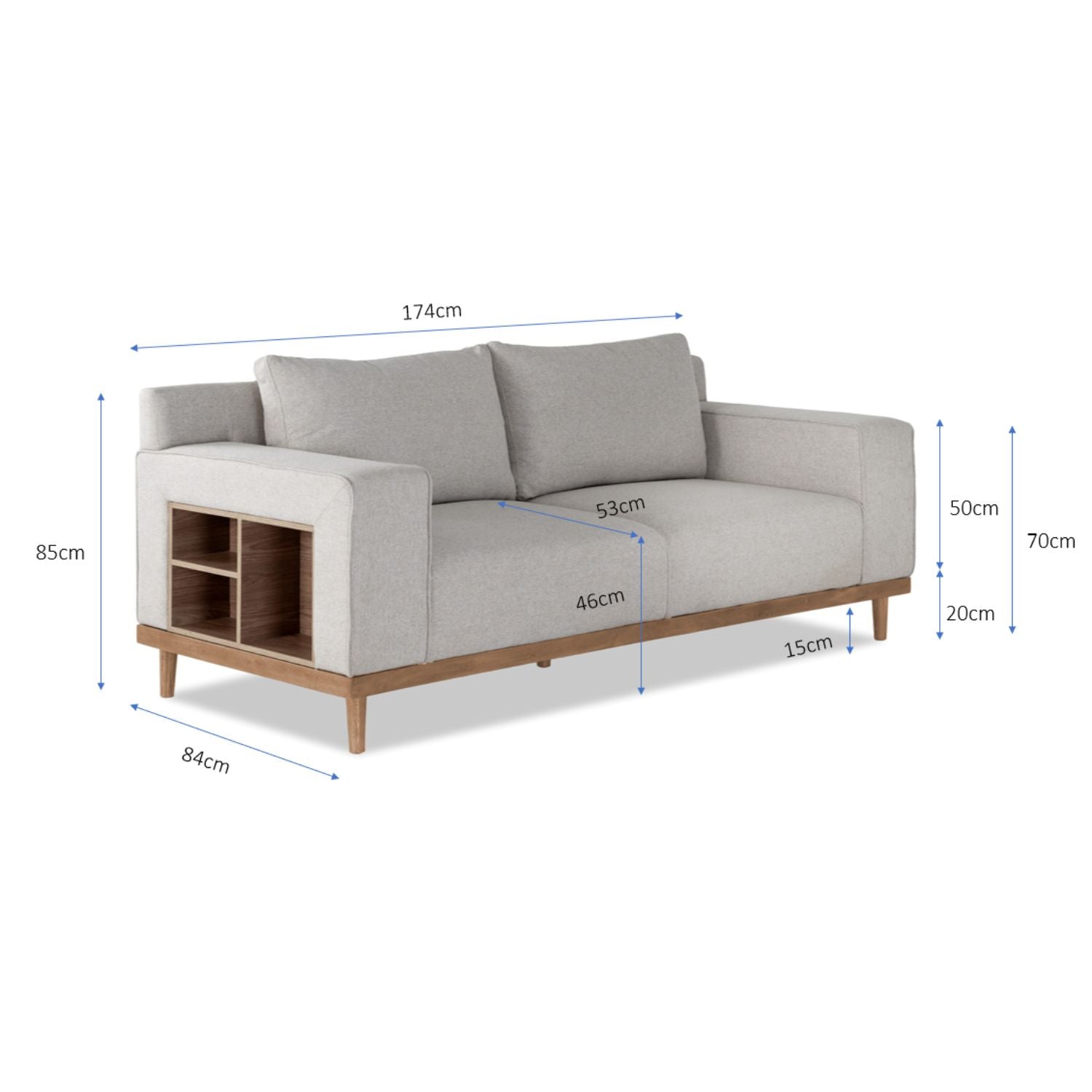 Sofá 2 Puestos Almeira Lino Verona Beige, Natural