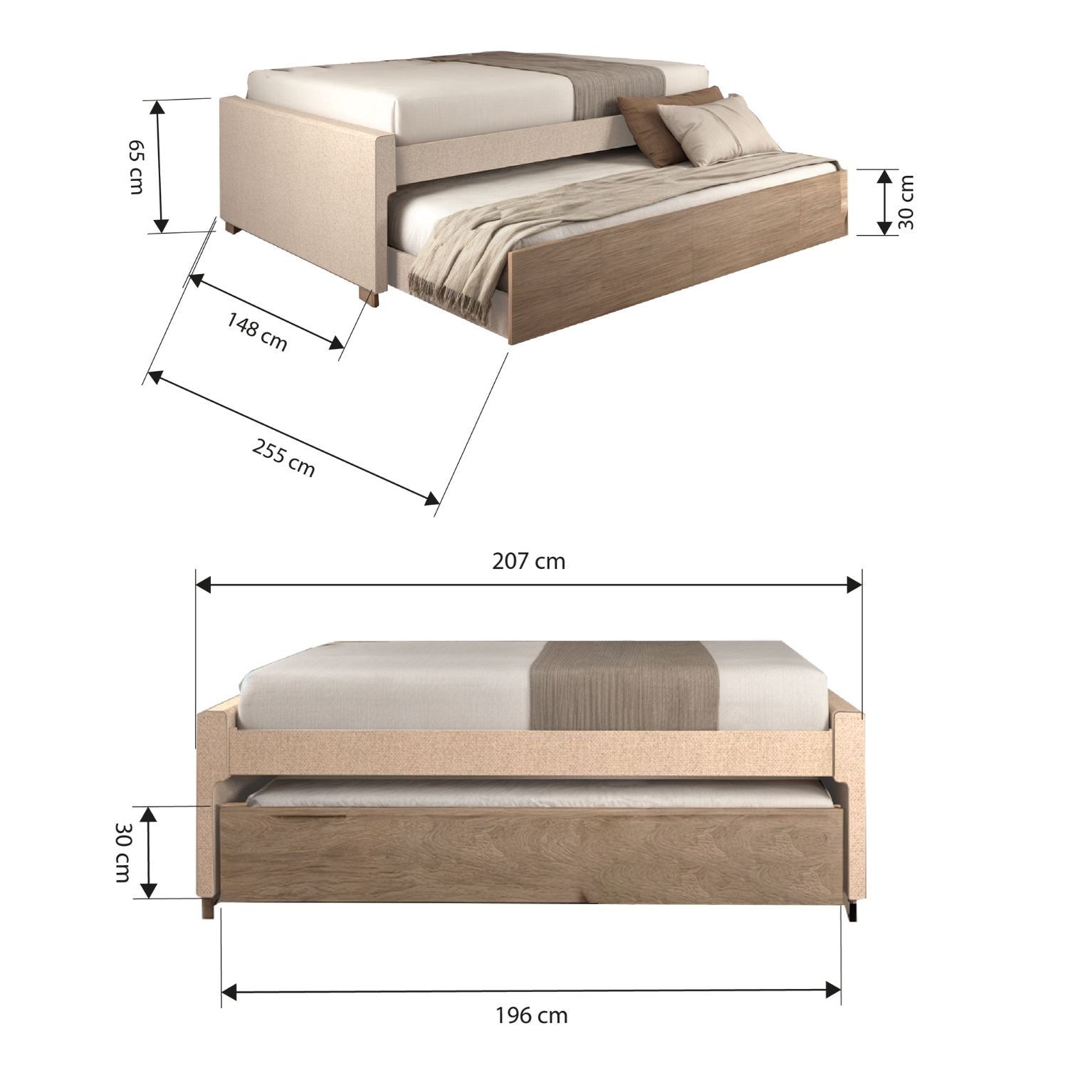 Cama Nido Malta 1.40-1.00 Eurolino Bali Beige, Natural