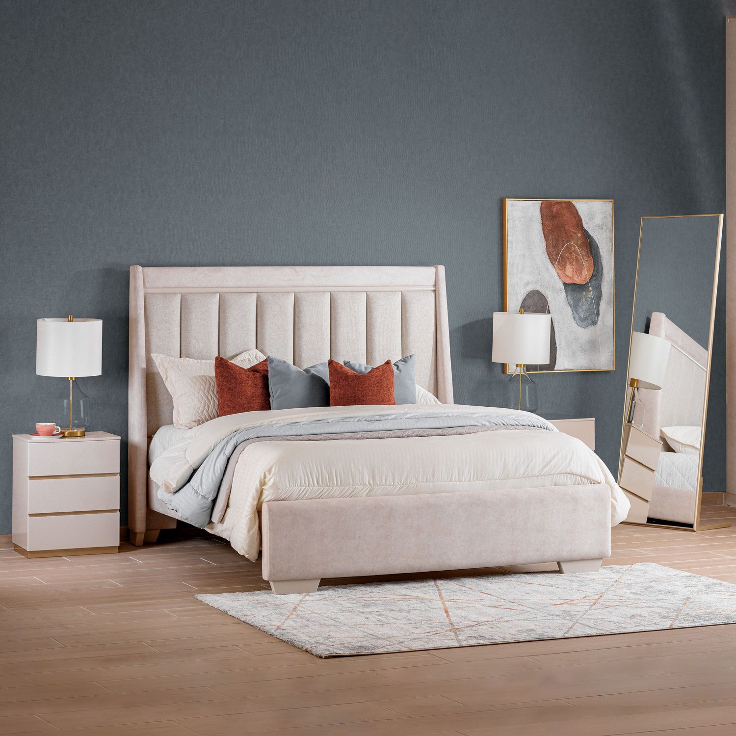 Cama Doble Tiana Crudo, Greige