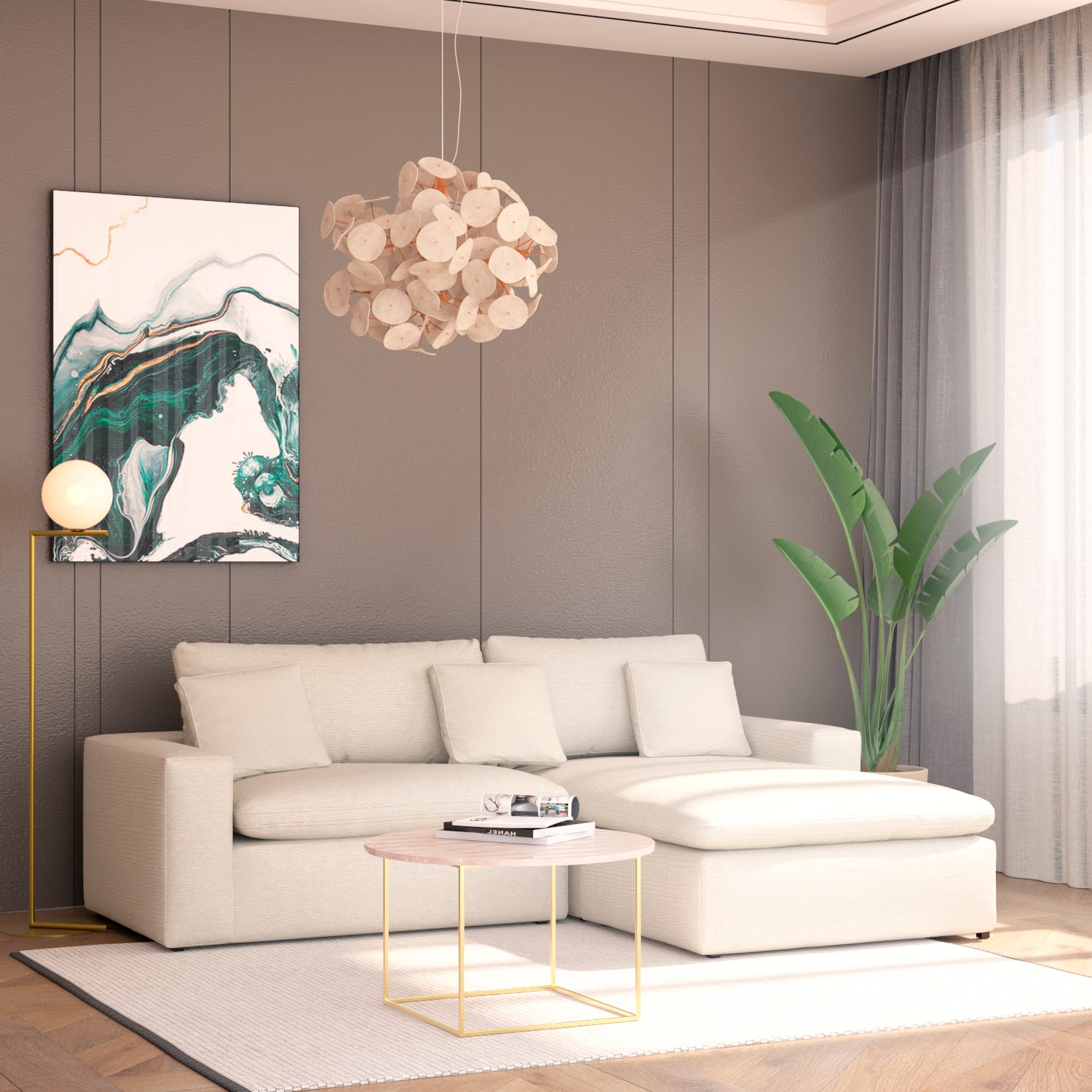 Sofá en L Creta Chenille Touch Almendra 1.40Mts