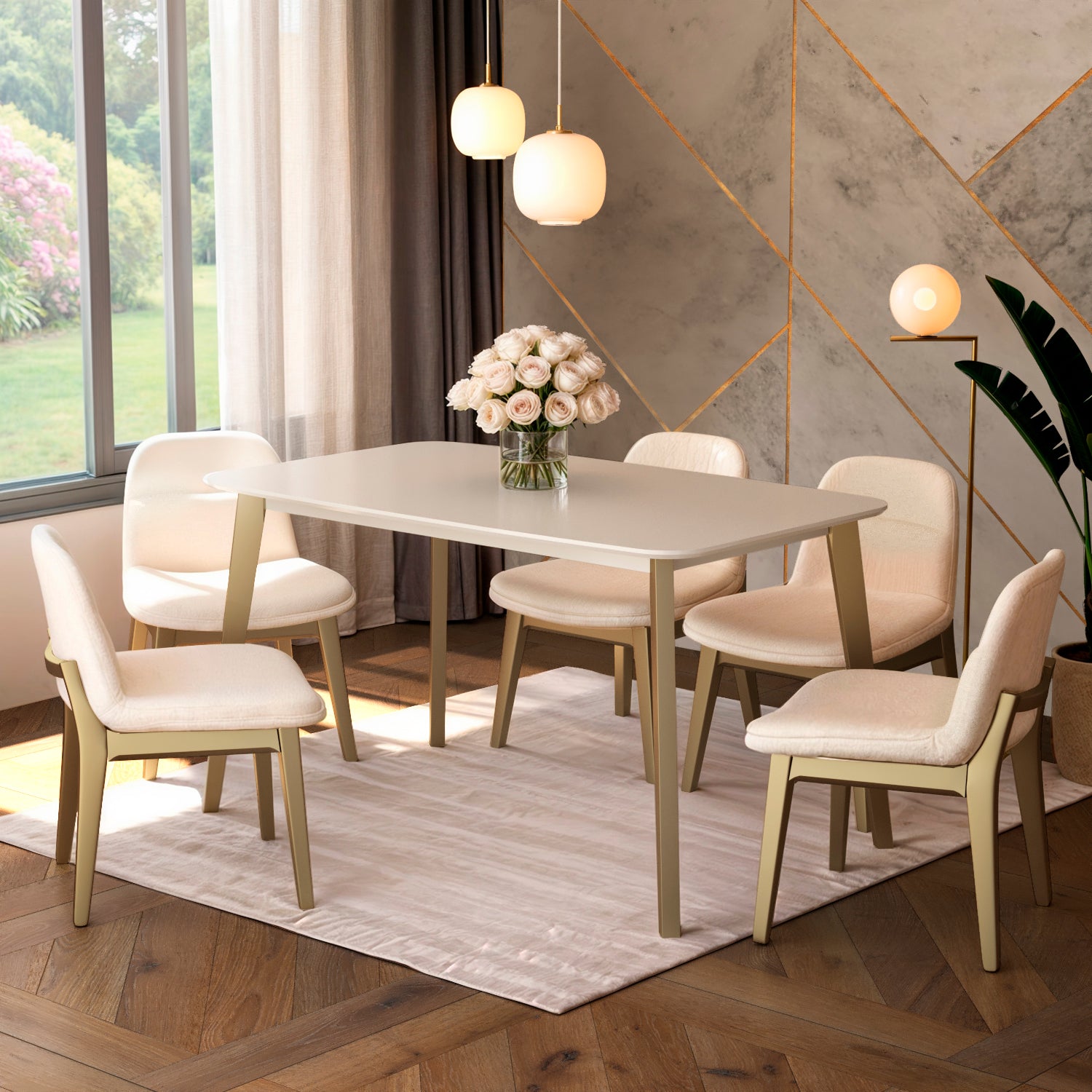 Comedor 6 Puestos Bonaire Chenille Touch Almendra, Champaña