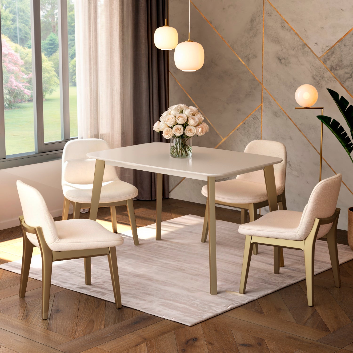 Comedor 4 Puestos Bonaire Chenille Tocuh Almendra, Champaña