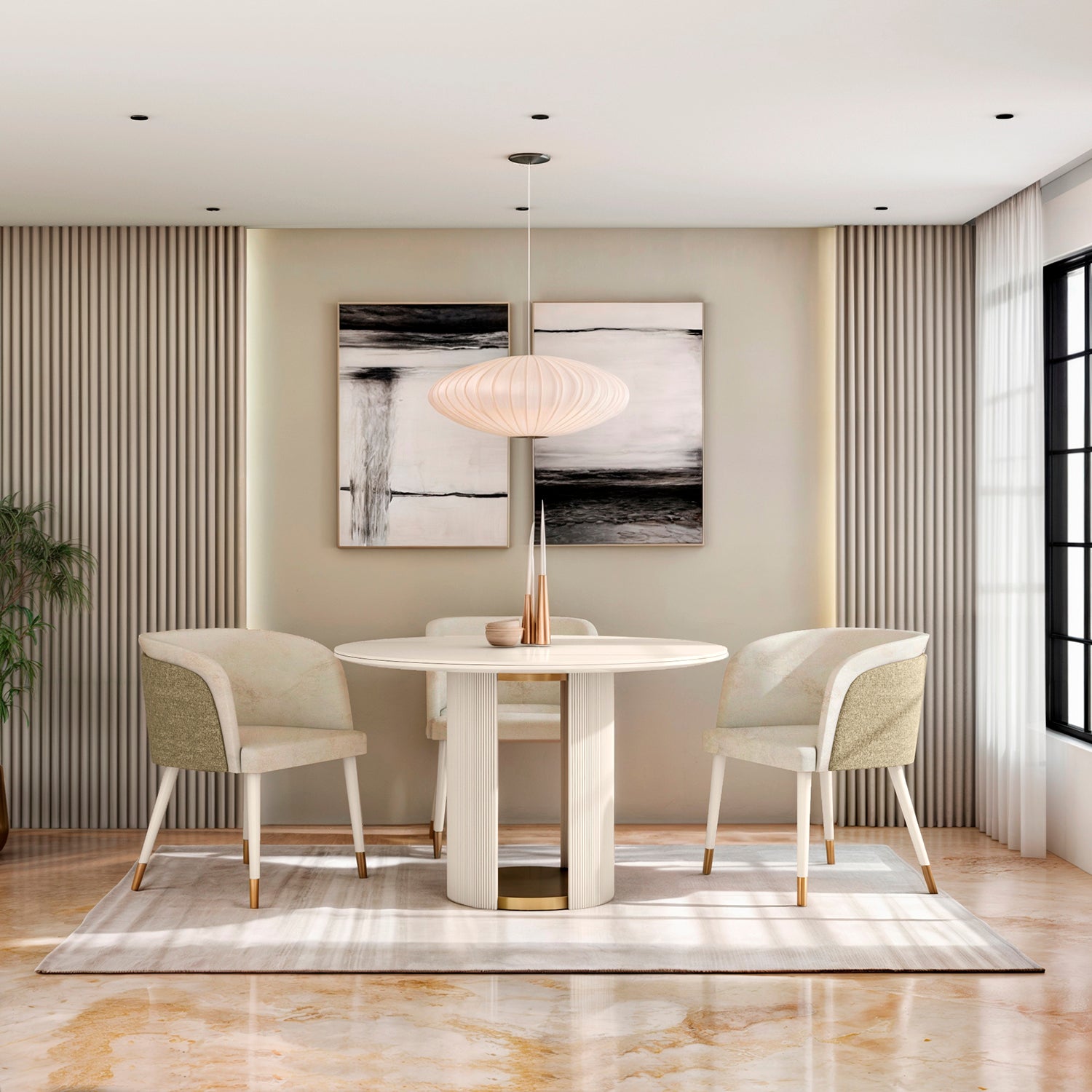 Comedor 4 Puestos Ginebra Eurolino Blanco, Off White y Champaña