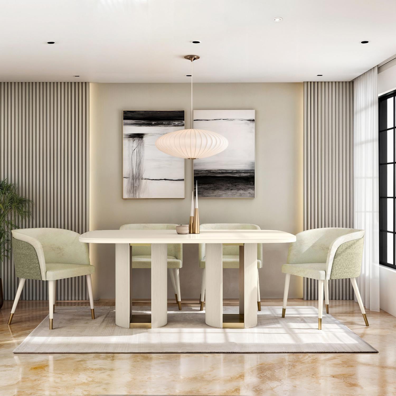 Comedor 6 Puestos Ginebra Eurolino Blanco, Off White y Champaña