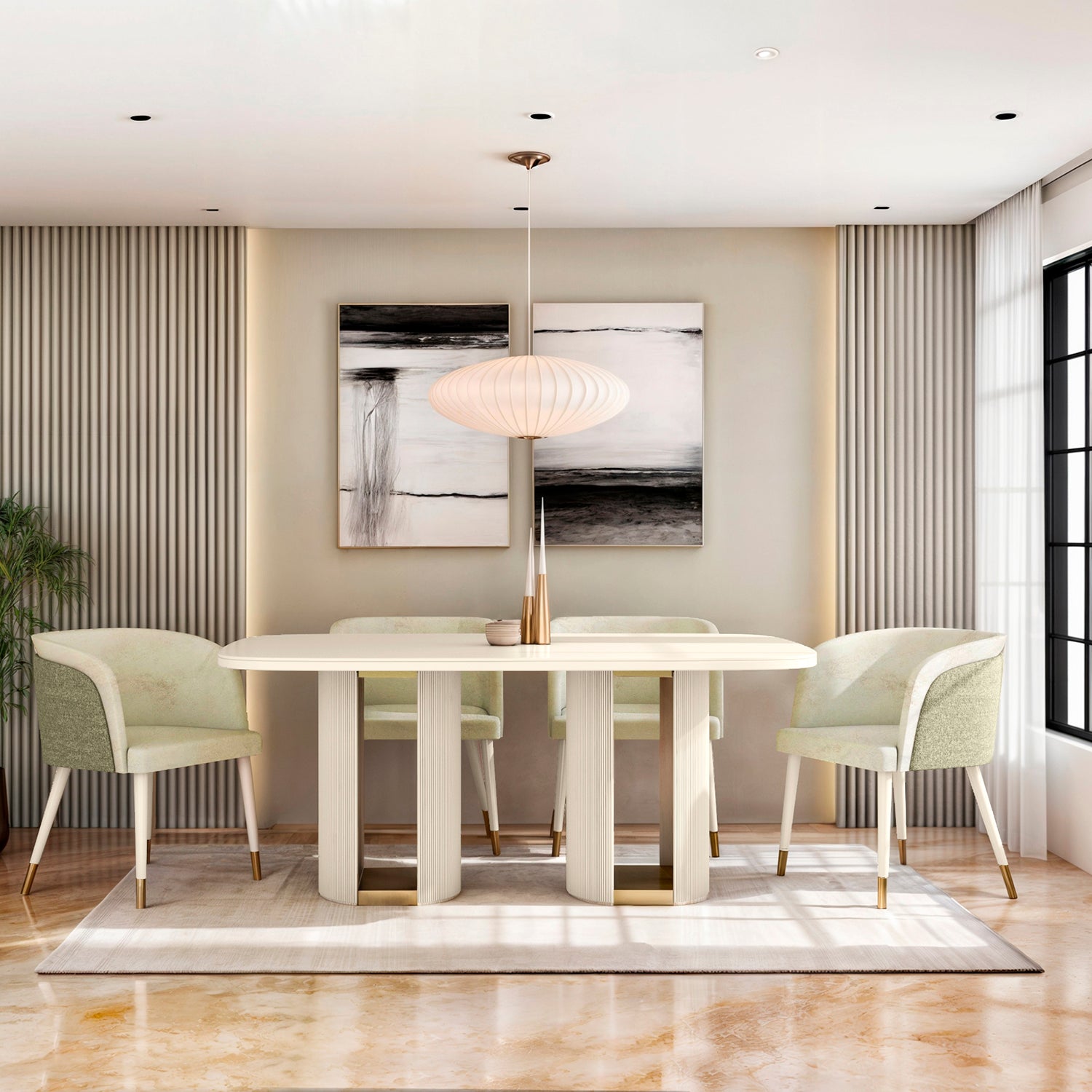 Comedor 6 Puestos Ginebra Eurolino Blanco, Off White y Champaña