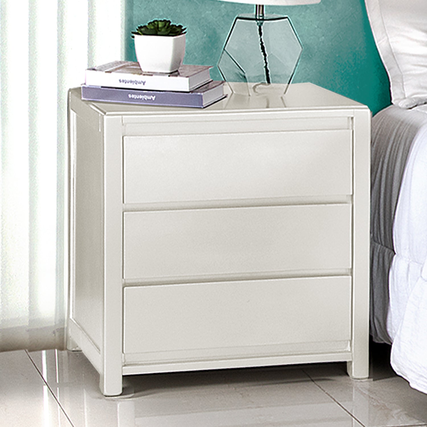 Mesa de Noche Alfa Blanco Perla