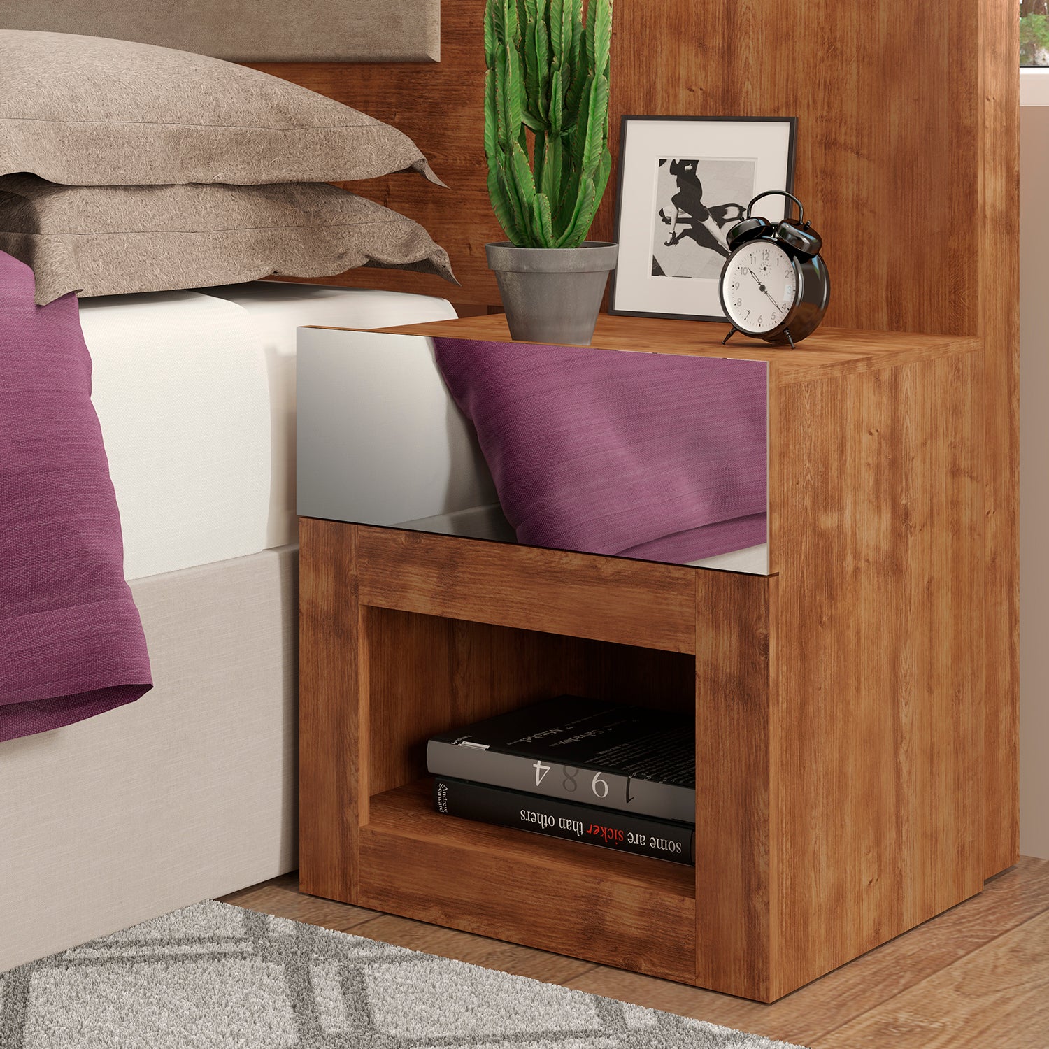 Mesa de Noche Broadway Natural Espejo