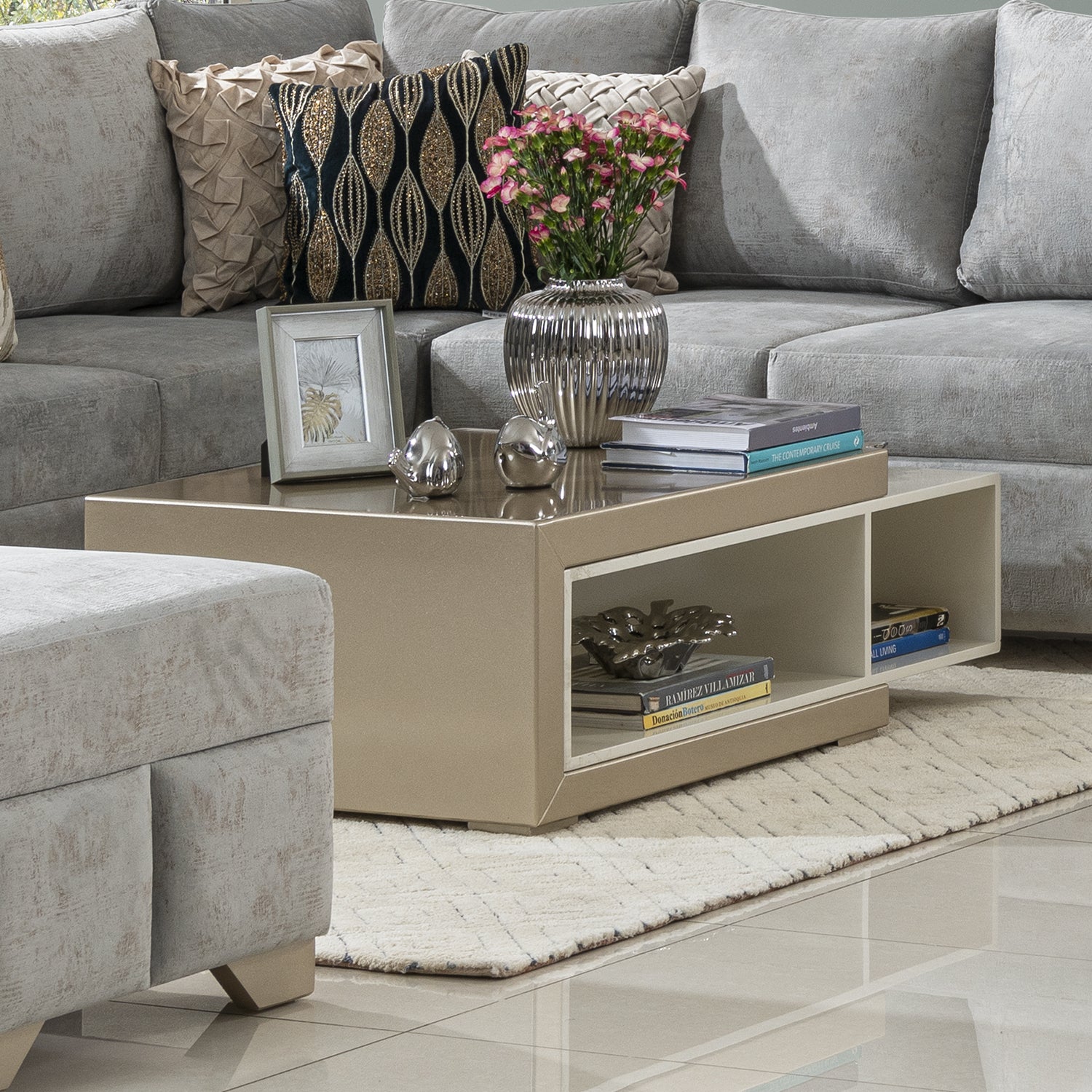 Mesa De Centro Luxury Blanco Perla, Champaña, Marmol
