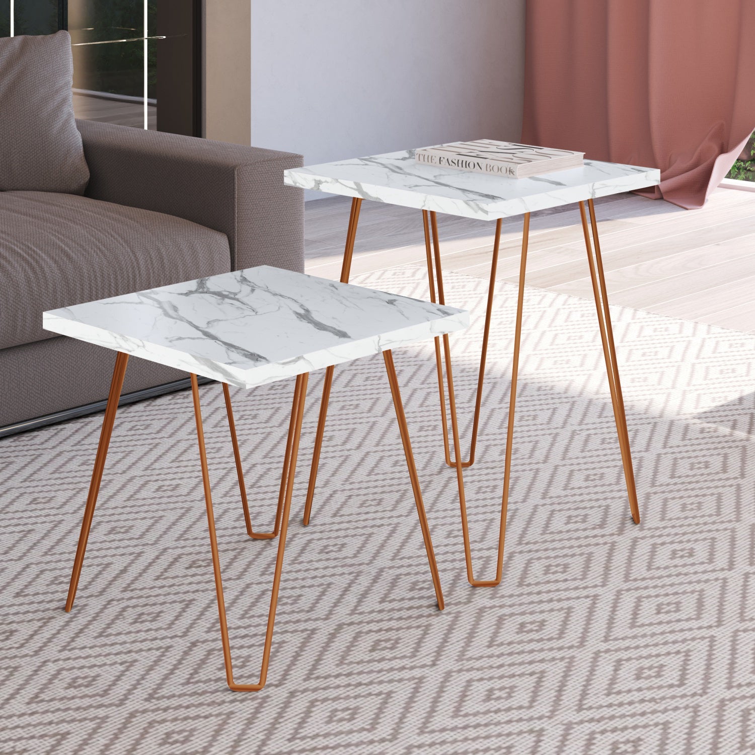 Set X 2 Mesa Auxiliar Bali Marmol, Bronce