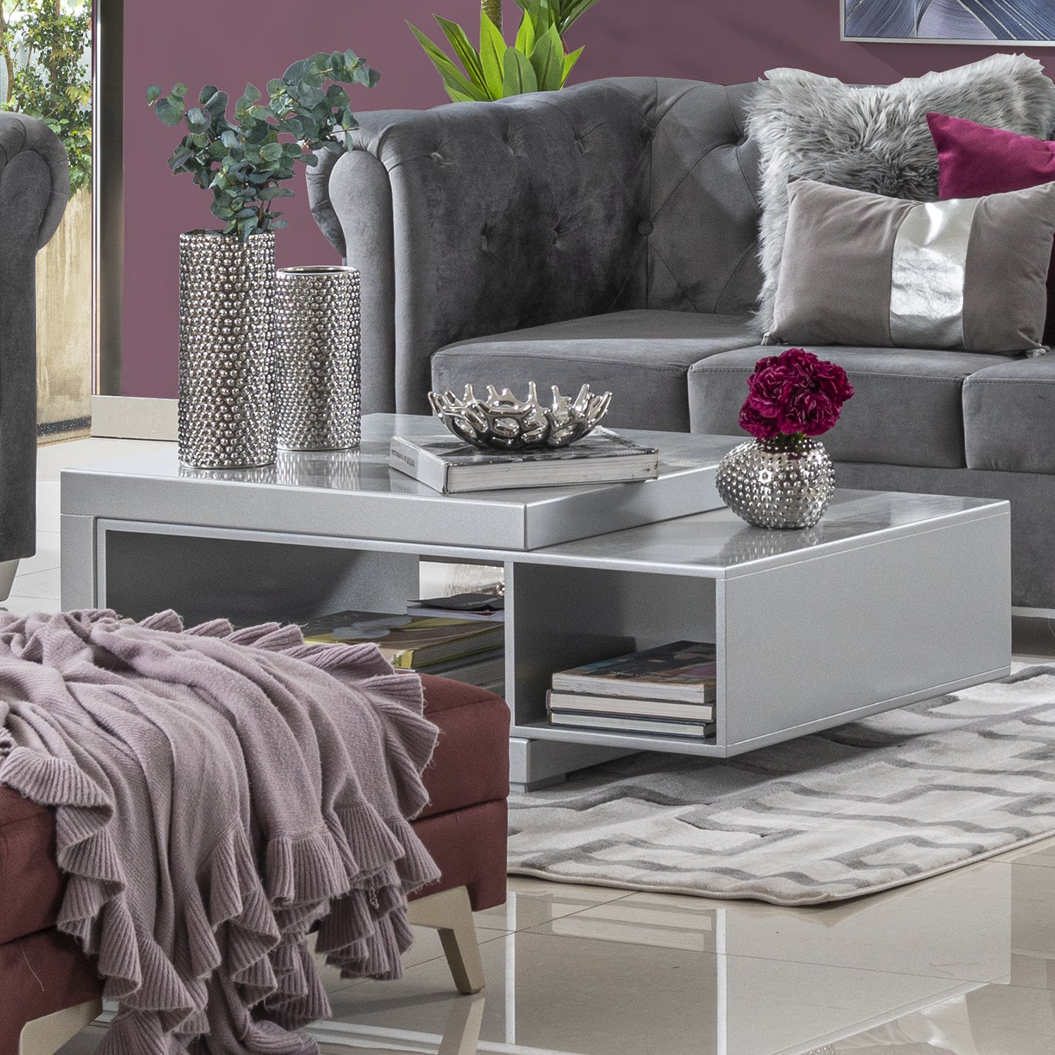 Mesa De Centro Luxury Plata Poliuretano
